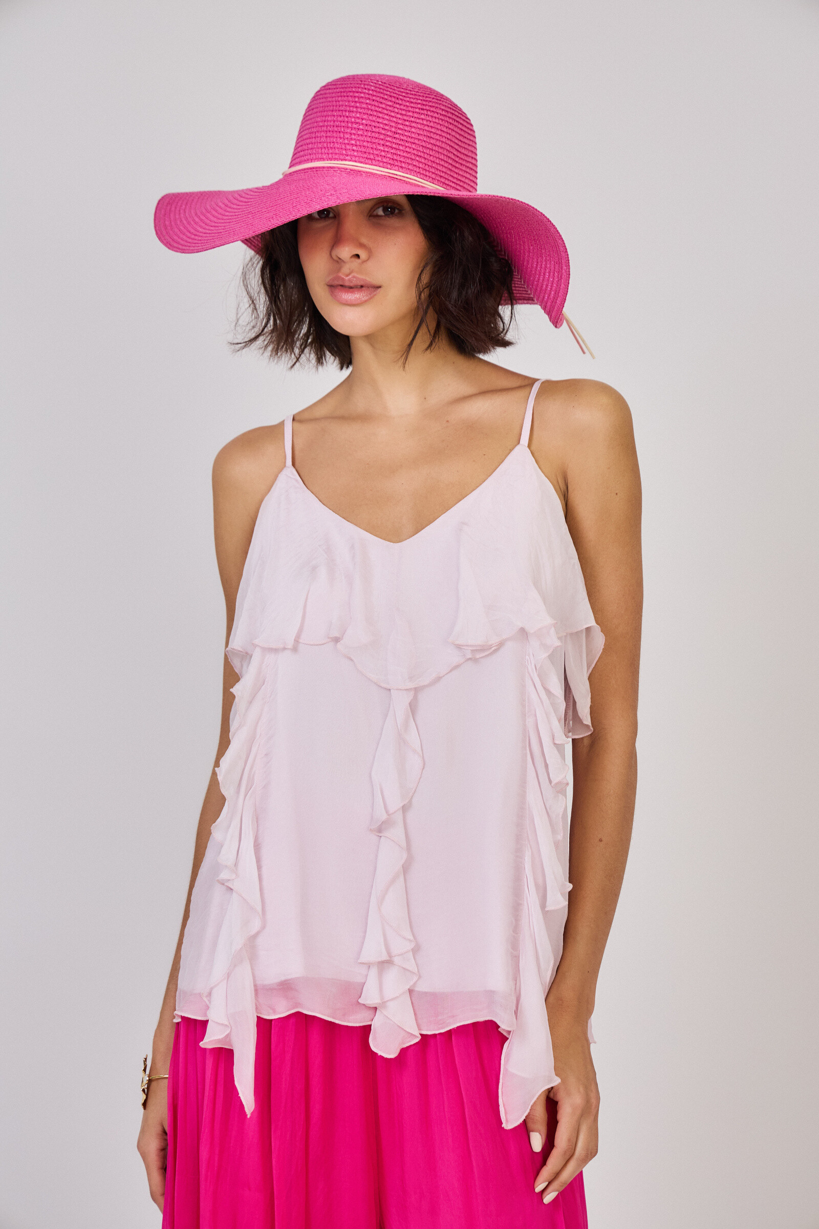 Mayorista Max & Enjoy (Vêtements) - Top Tank Top del volante en efecto de seda mixta