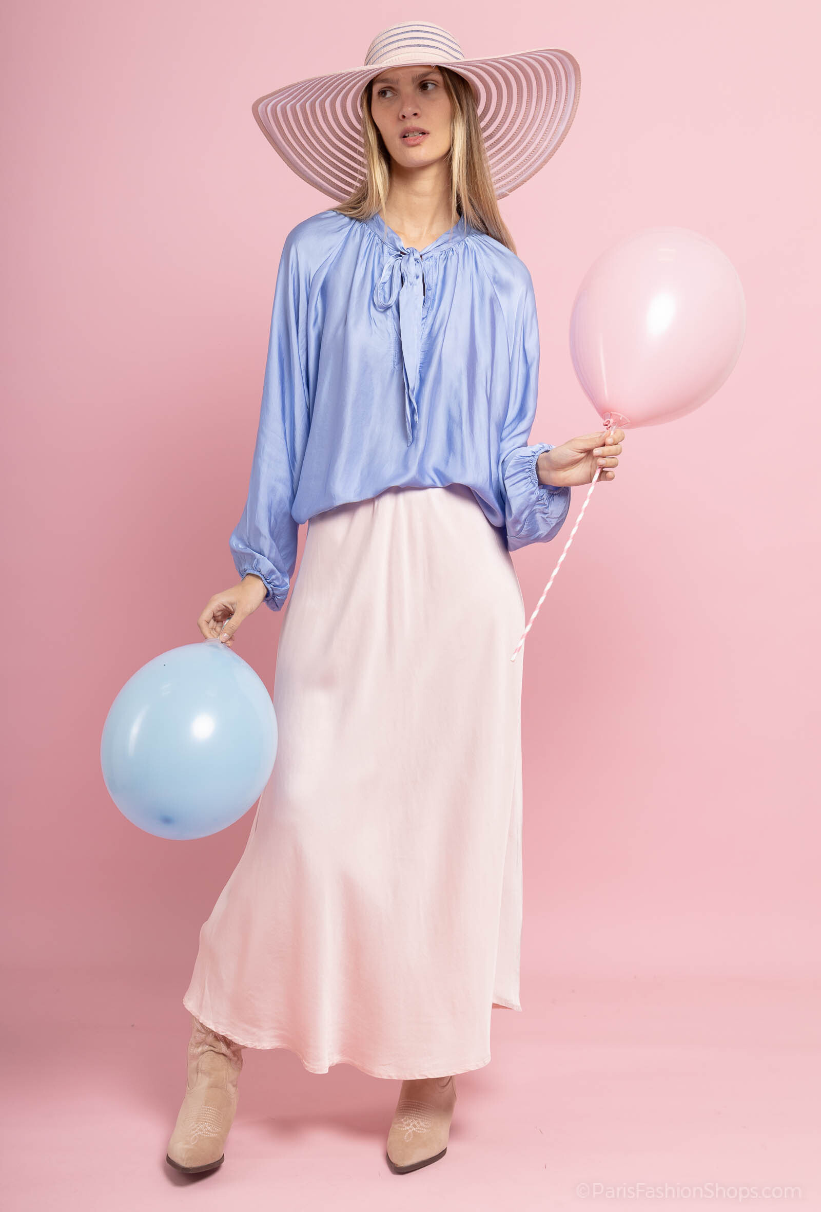 Großhändler Max & Enjoy (Vêtements) - Lavallière-Bluse mit rundem Kragenbogen aus gemischter Seide - 211237