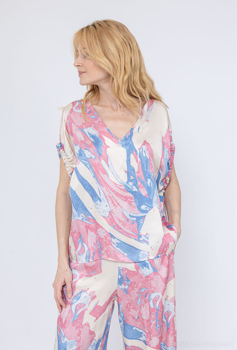 Großhändler Max & Enjoy (Vêtements) - Bedruckte V-Ausschnitt Bluse