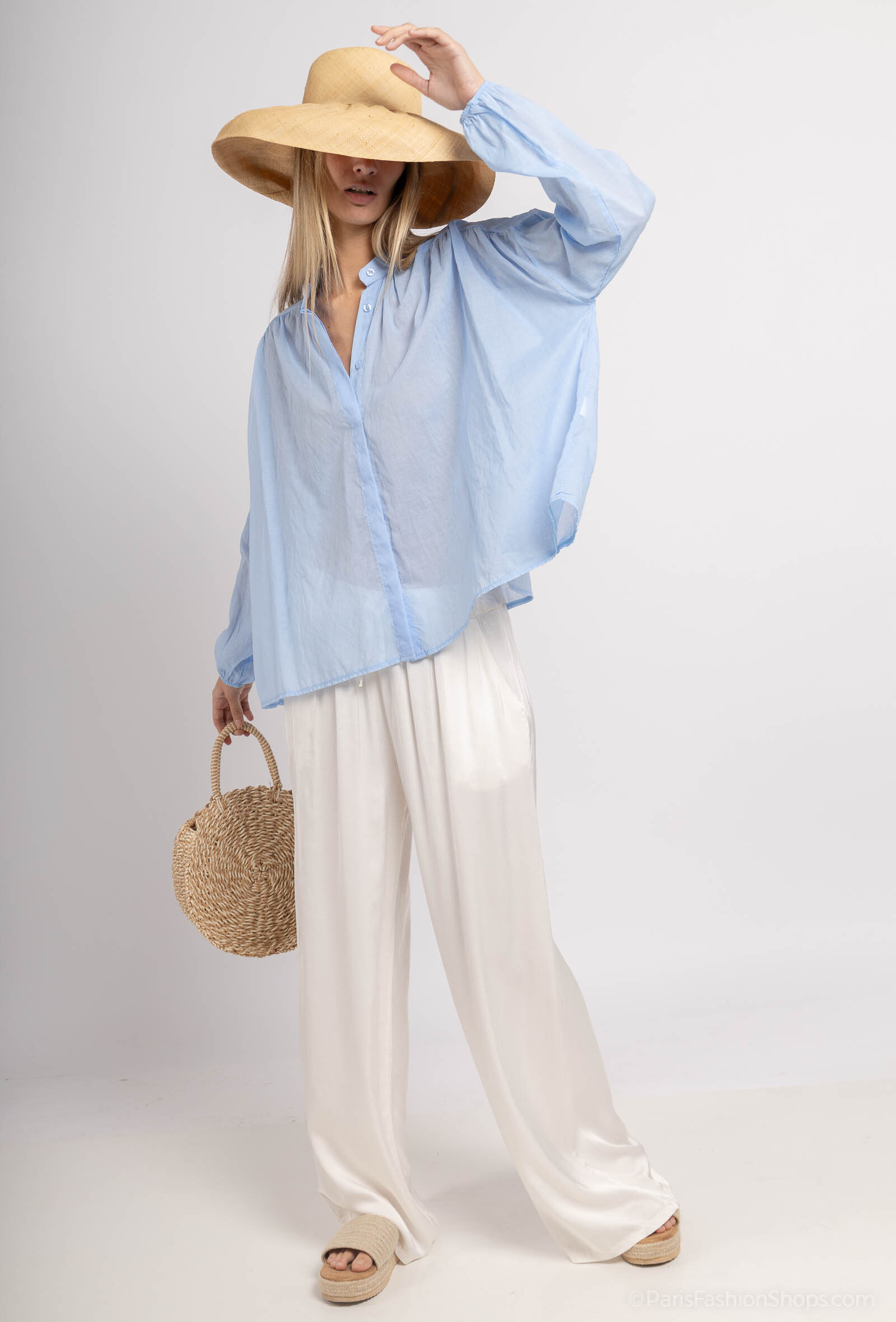 Grossiste Max & Enjoy (Vêtements) - Blouse légère à boutons over size transparente
