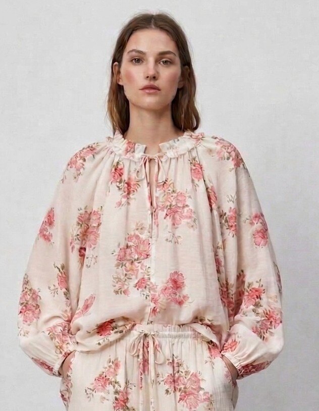 Grossiste Max & Enjoy (Vêtements) - Blouse fluide imprimée florale en lyocell mélange