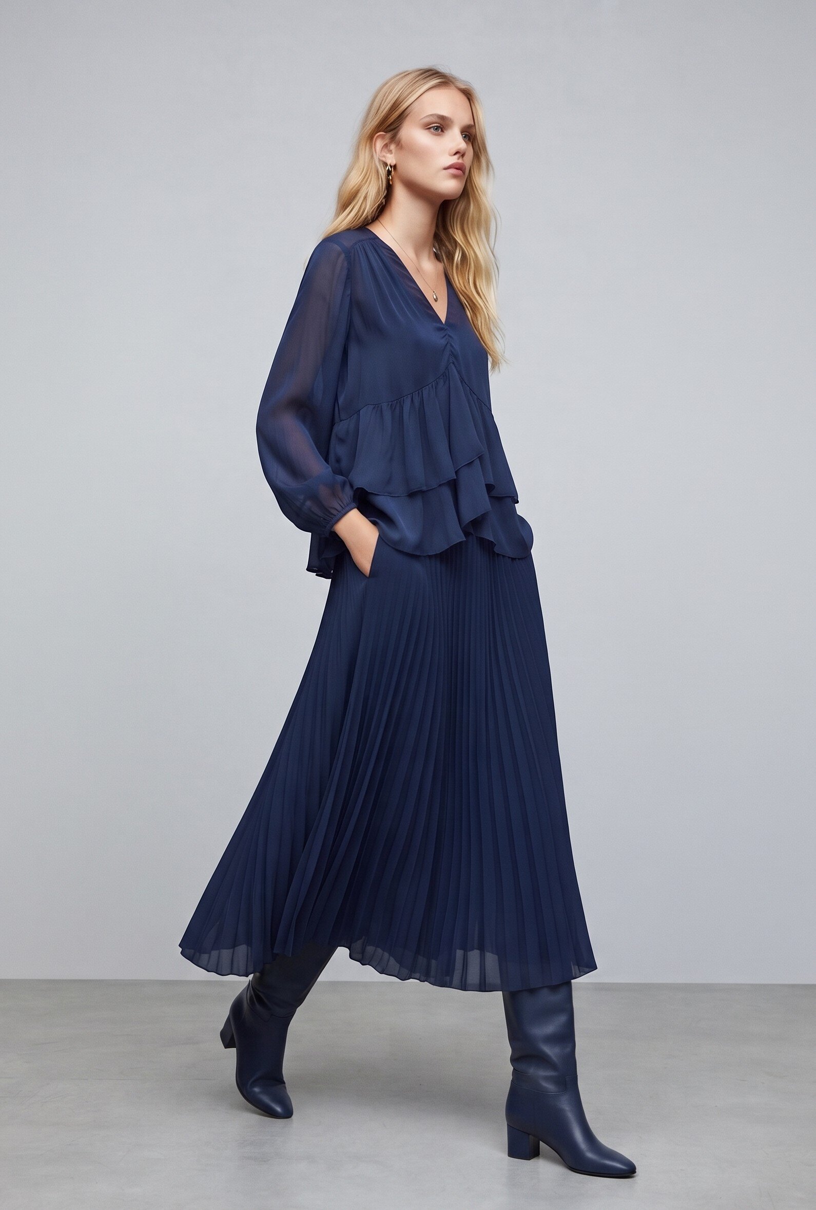Grossiste Max & Enjoy (Vêtements) - BLOUSE EN SOIE VAPOREUSE avec des volants
