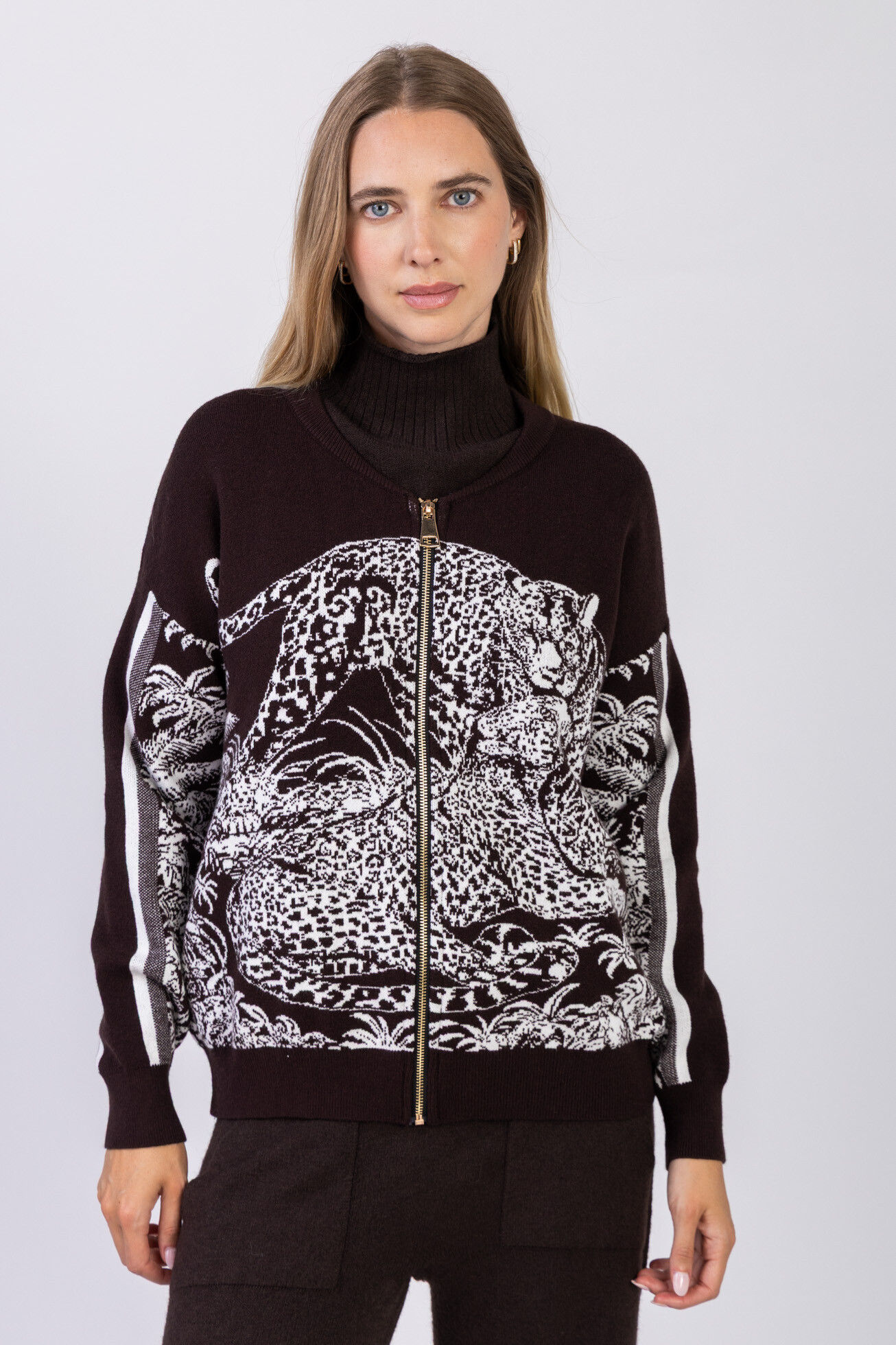 Grossista Max & Enjoy (Vêtements) - Giacca/Gilet con cappuccio tessuto, stampa pantera giungla, al tatto come il cashmere