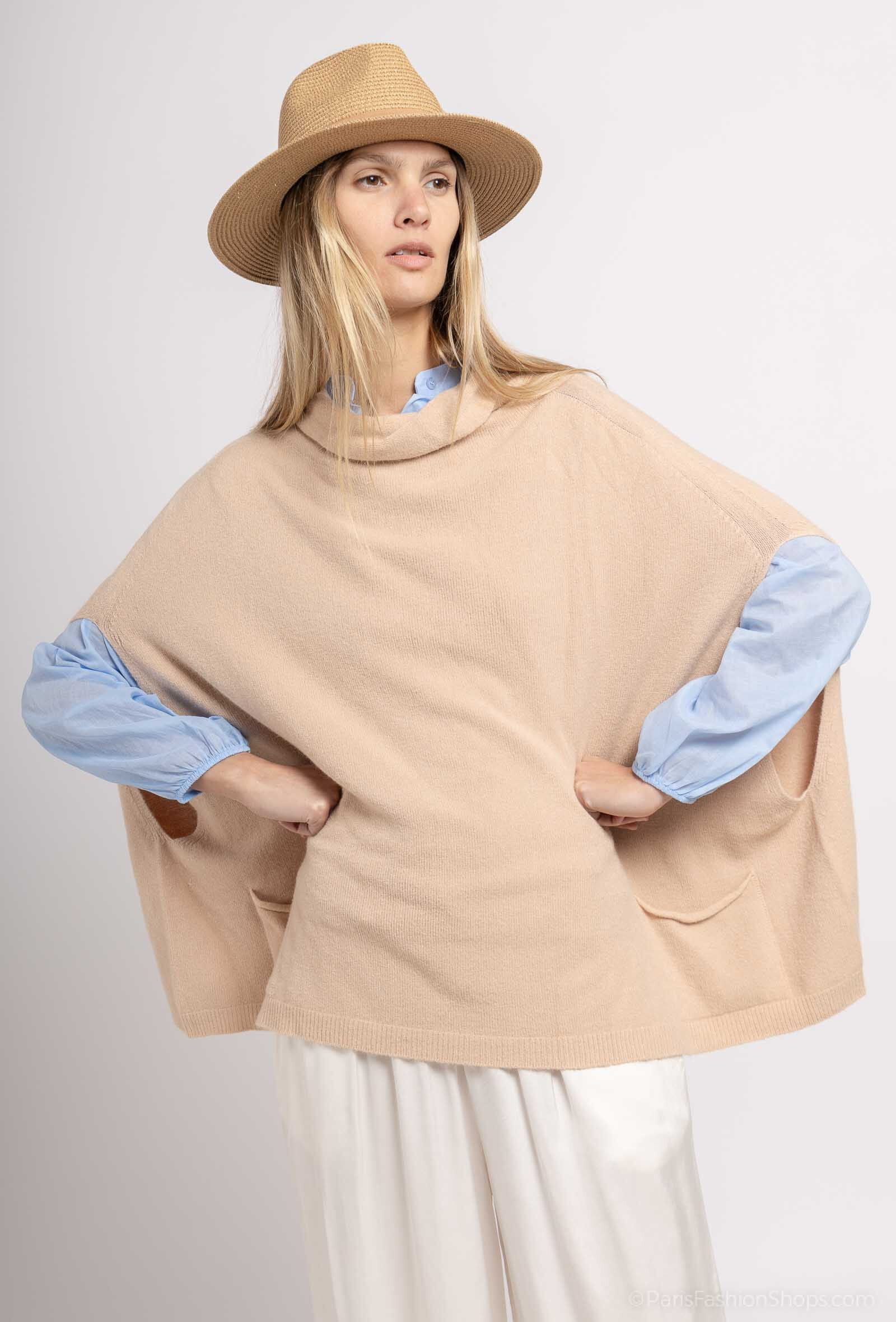 Grossista Max & Enjoy (Vêtements) - Turtleneck Poncho con palla senza soluzione di continuità, due tasche nella parte anteriore, al tocco di Cashmere