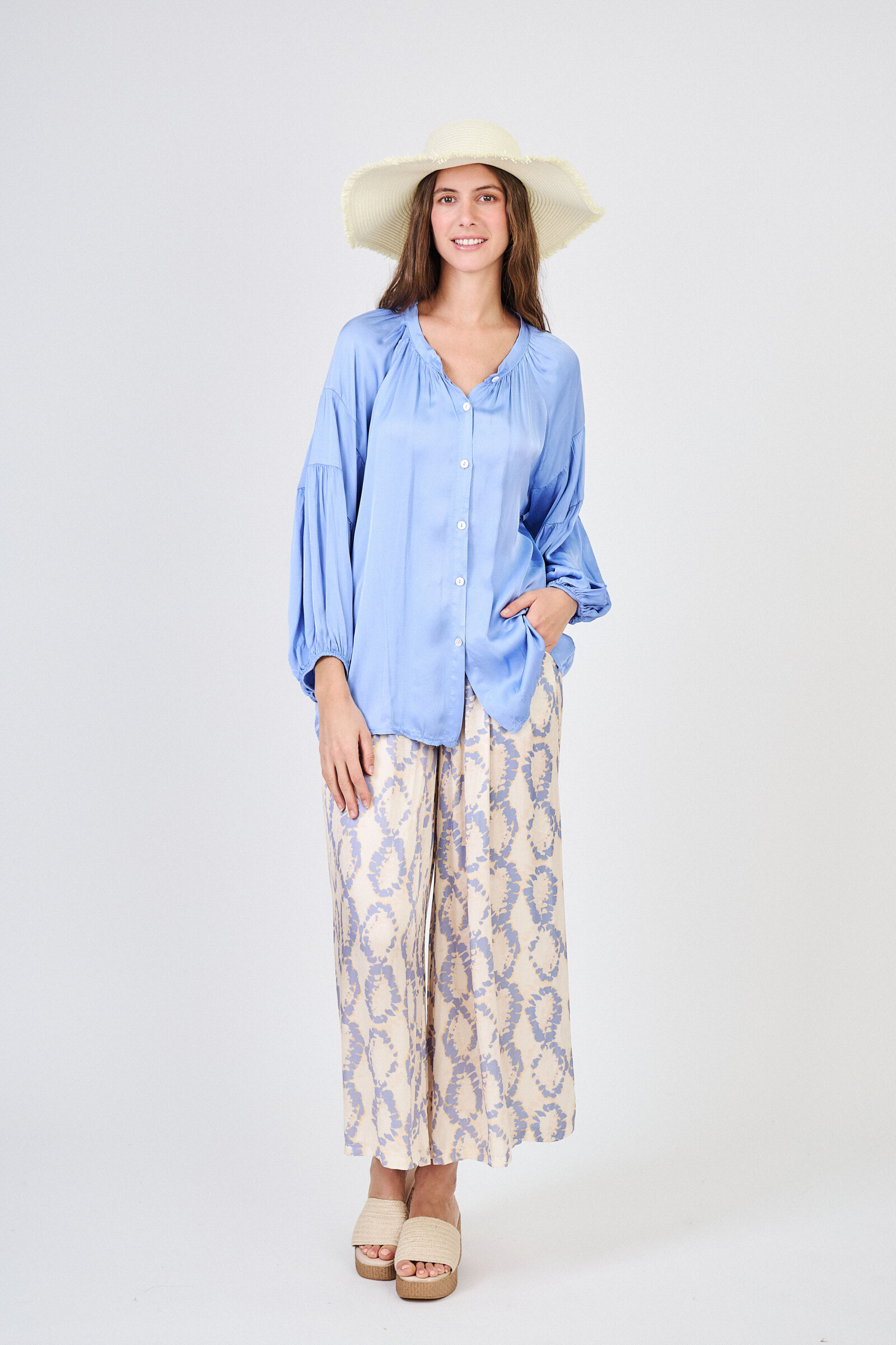 Mayorista Max & Enjoy (Vêtements) - Ejuicios (conjunto total de apariencia) BLOUNA ENSEMBLE ENSEMBLE y pantalones impresos