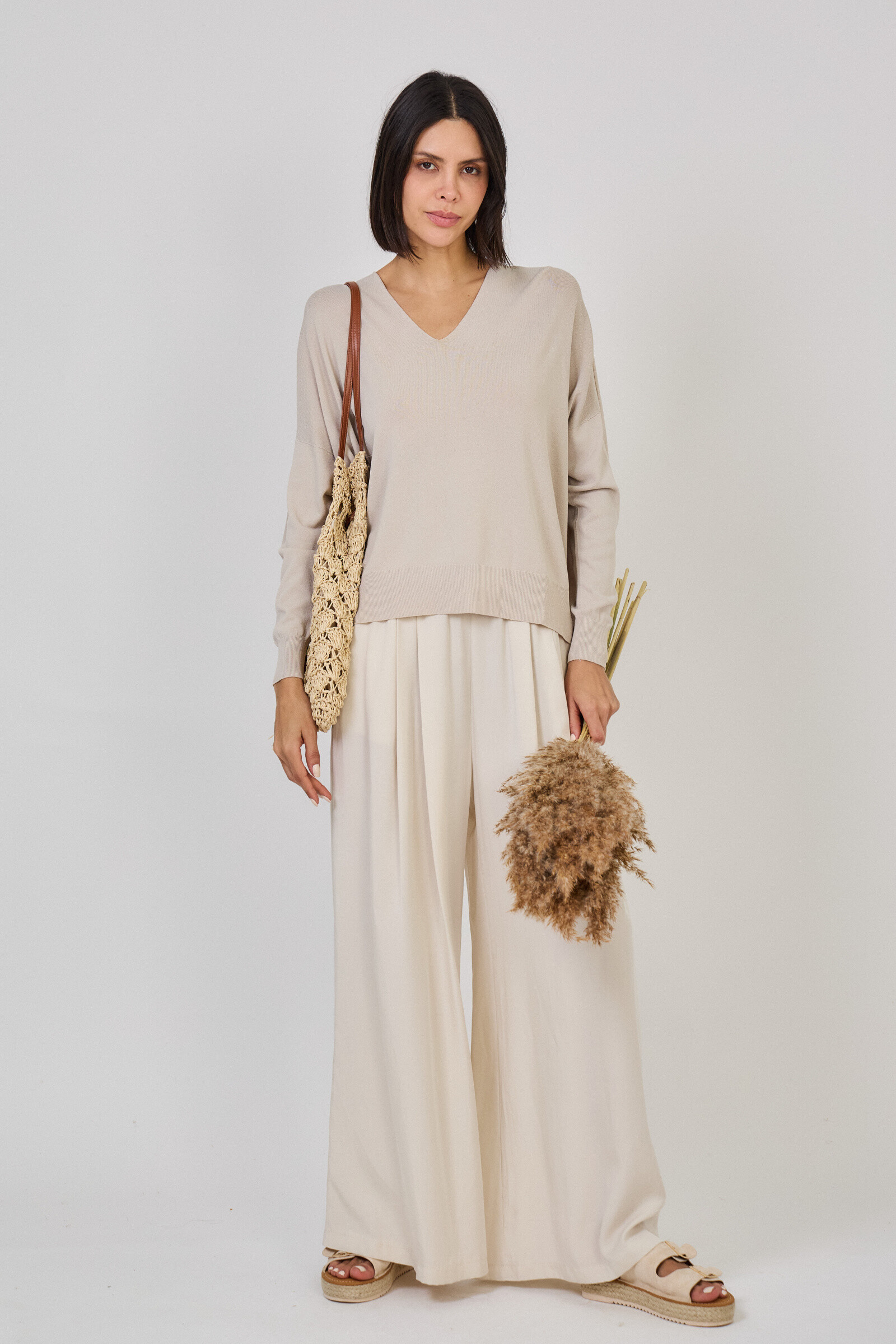 Grossiste Max & Enjoy (Vêtements) - OUTFIT (Set total look) Ensemble pull fine et pantalon plissé large