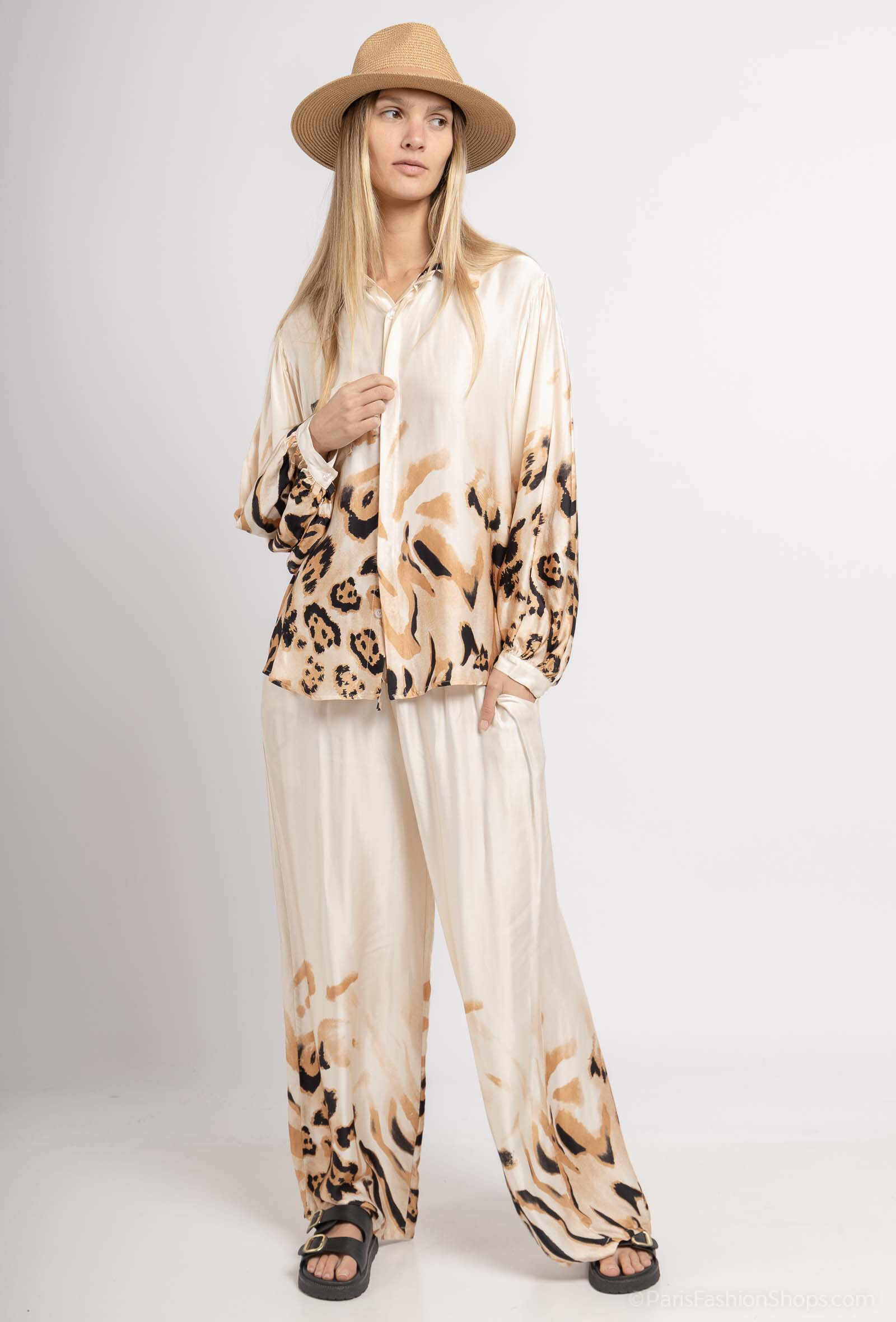 Grossista Max & Enjoy (Vêtements) - Outfit (Totale Look) Imposta la stampa leopardata in seta mista