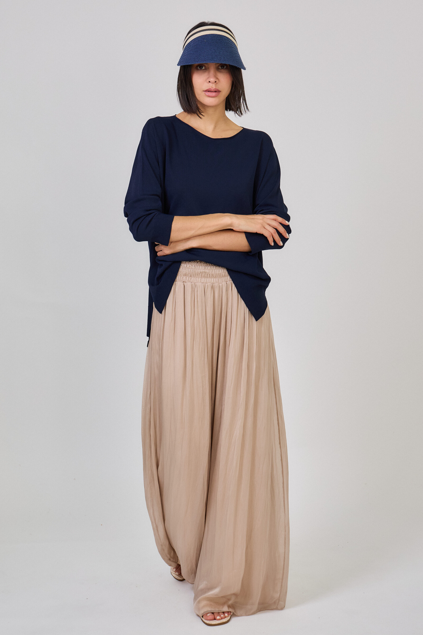 Grossiste Max & Enjoy (Vêtements) - OUTFIT (Set total look) Ensemble pull sans couture et pantalon en soie