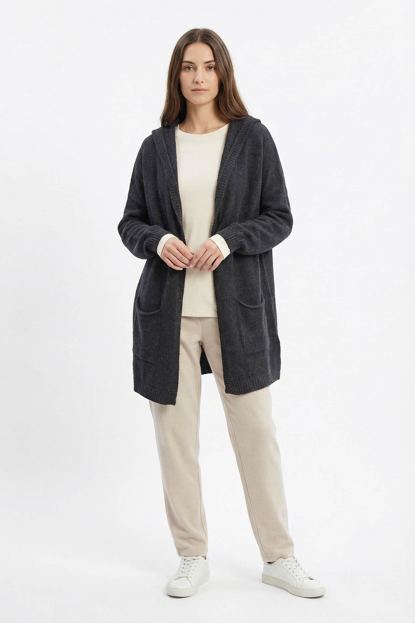 Gilet à capuche sans couture au toucher cachemire