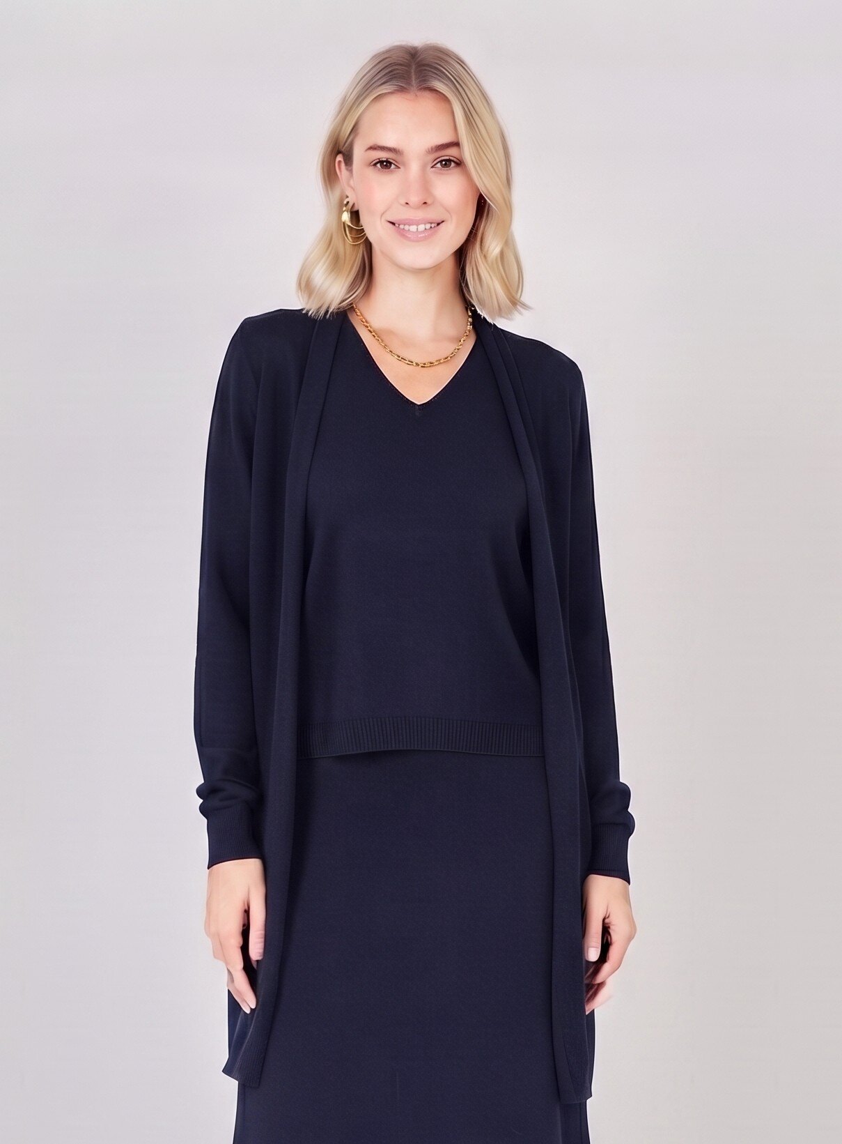 Mayorista Max & Enjoy (Vêtements) - Cárdigan largo de punto frío sin costuras con caída fluida y elegante