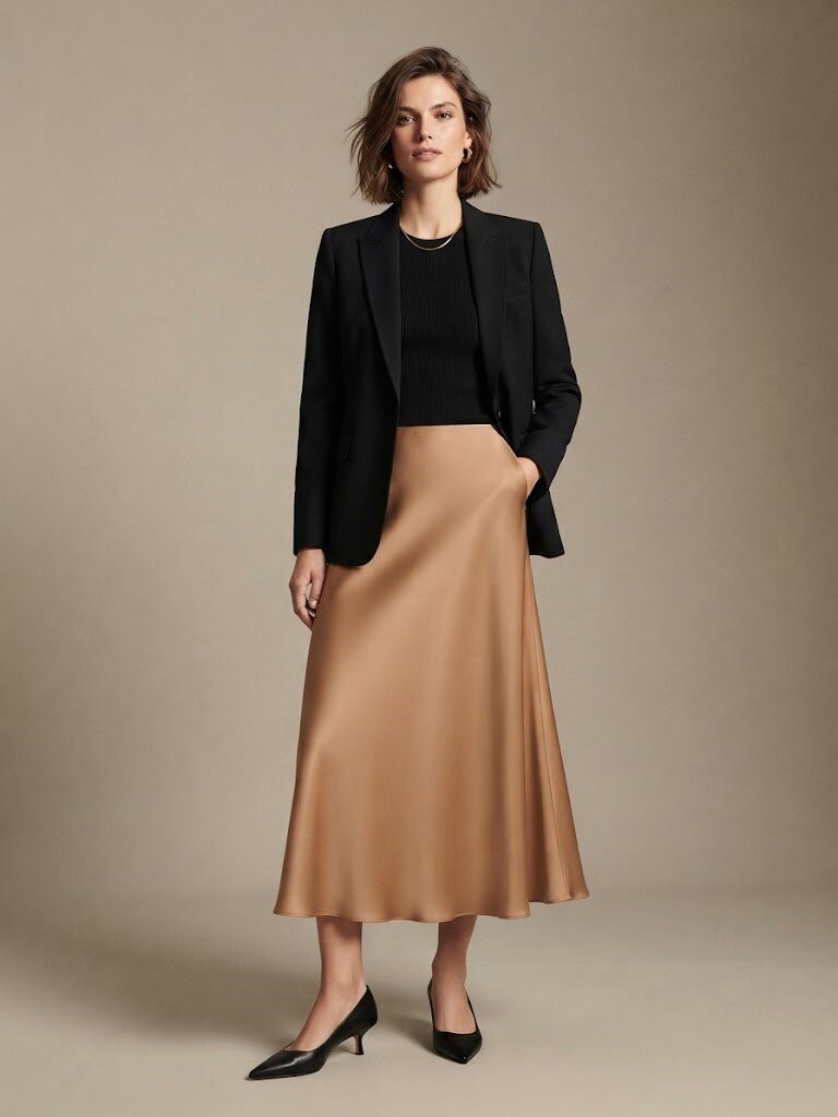 Grossiste Max & Enjoy (Vêtements) - Jupe unie effet satiné