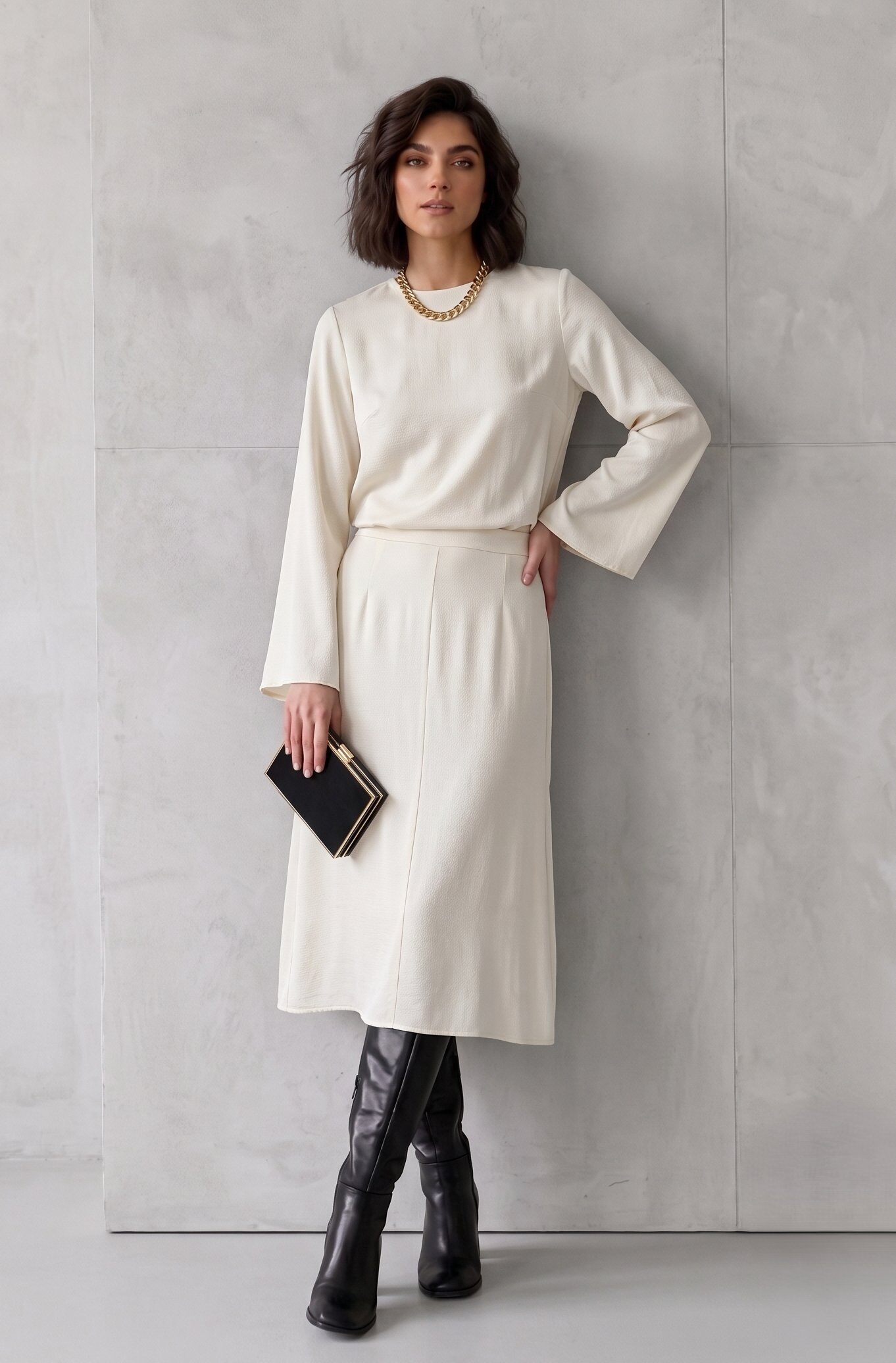 Großhändler Max & Enjoy (Vêtements) - Einfarbiger Rock mit Satin-Effekt aus Polyester, elastischer Bund, ausgestellter Schnitt