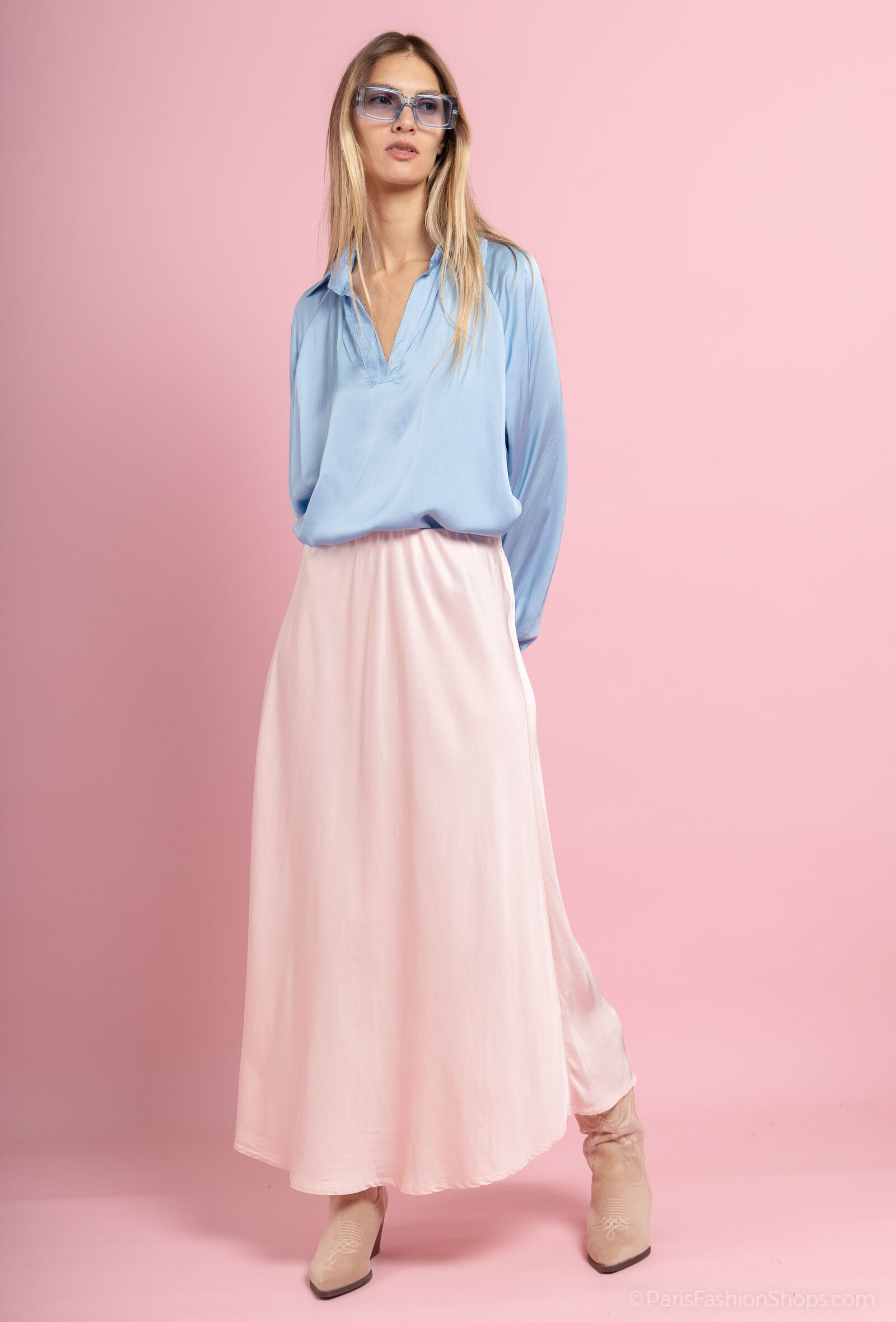 Mayorista Max & Enjoy (Vêtements) - Blusa lavallic de manga larga, con nudo de seda mixta