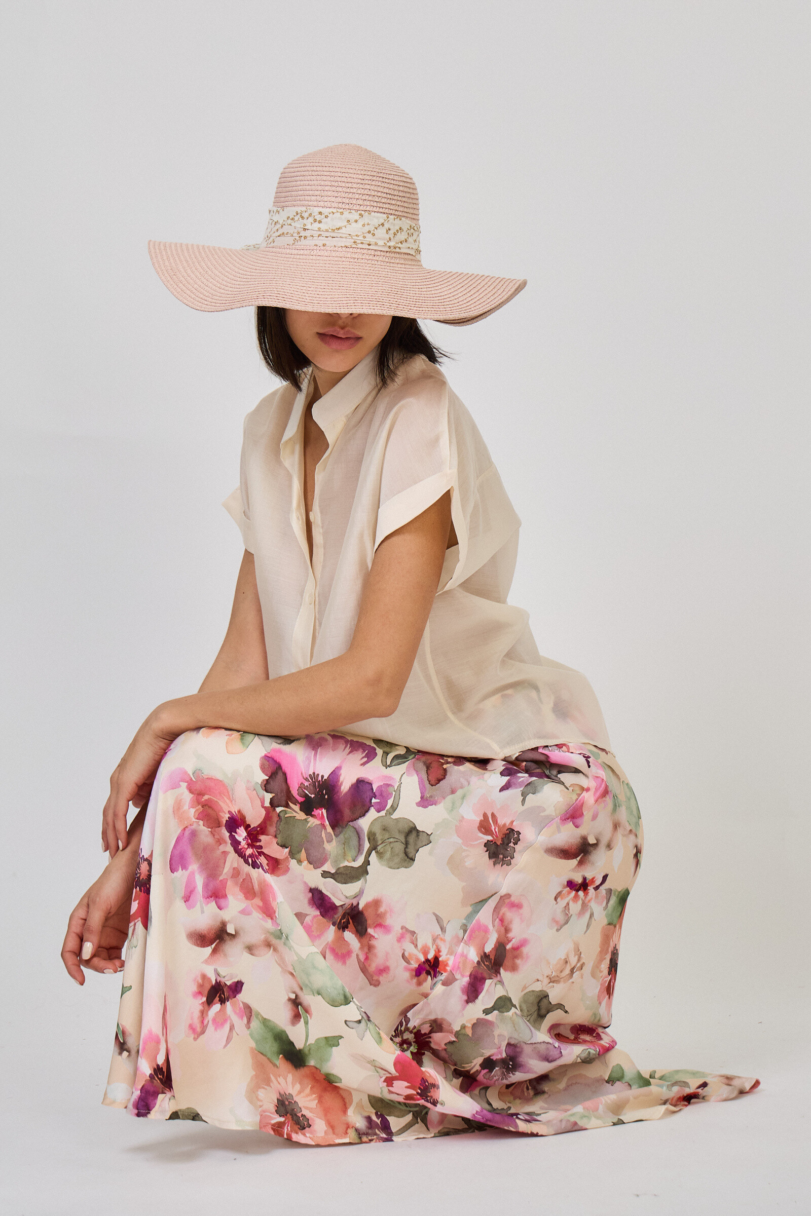 Grossiste Max & Enjoy (Vêtements) - Jupe longue à motif floral en soie mélangée effet satiné
