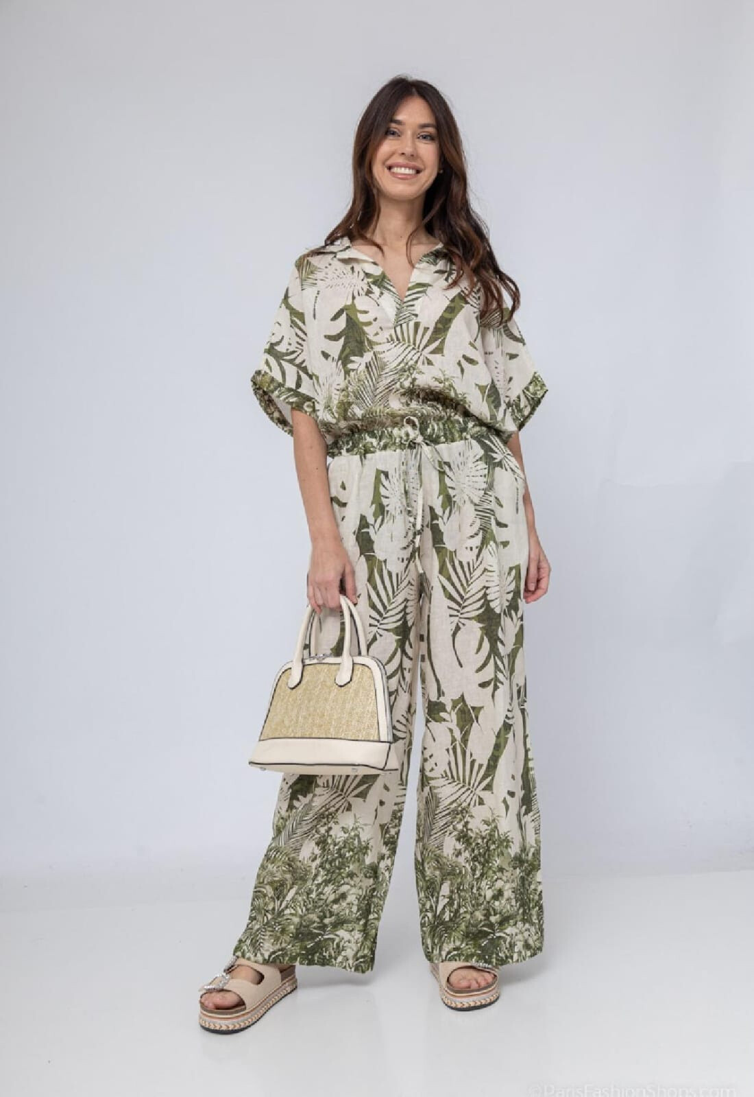 Mayorista Max & Enjoy (Vêtements) - Grandes pantalones de lino impreso tropical