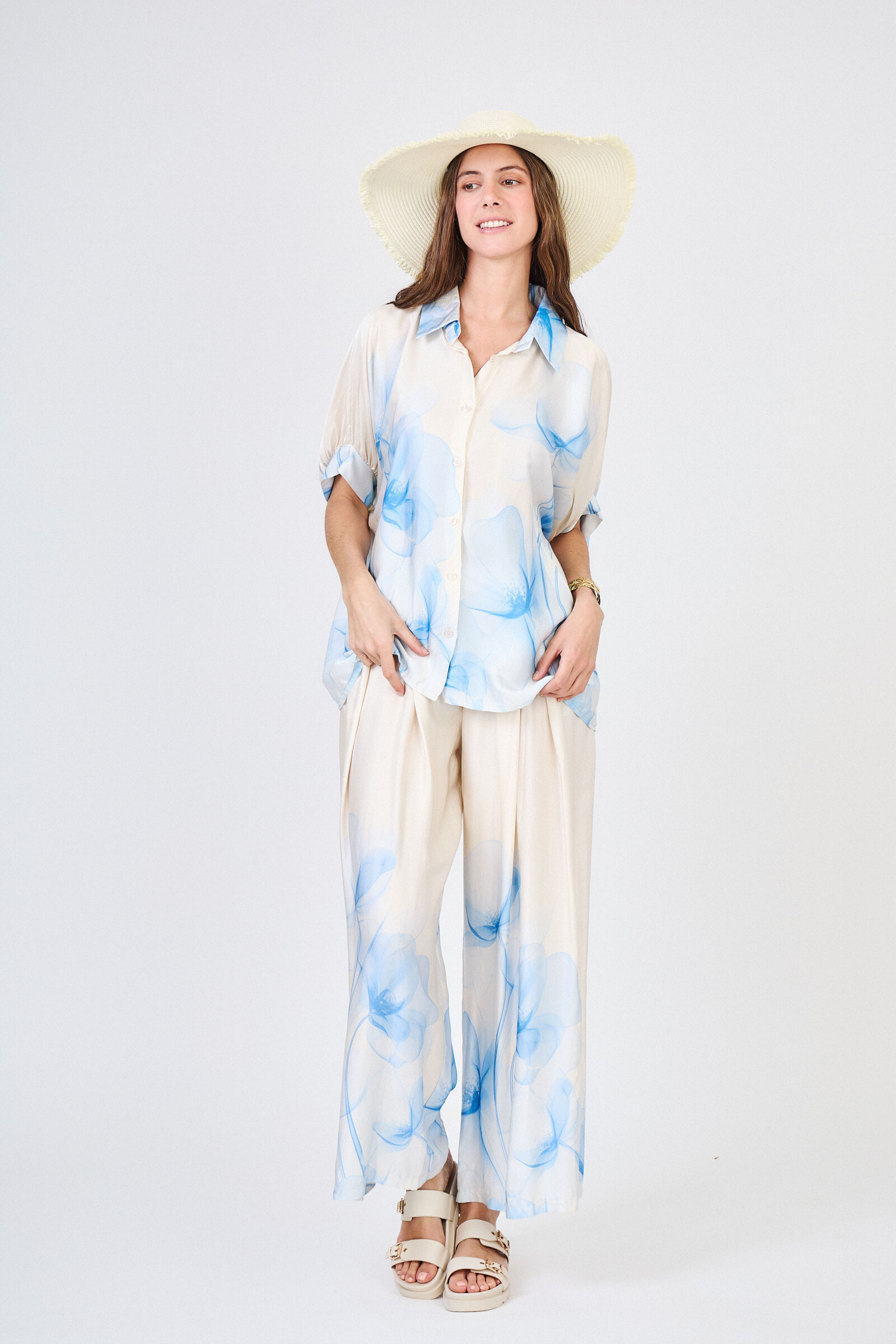 Mayorista Max & Enjoy (Vêtements) - Grandes pantalones de estampado floral, en seda mixta