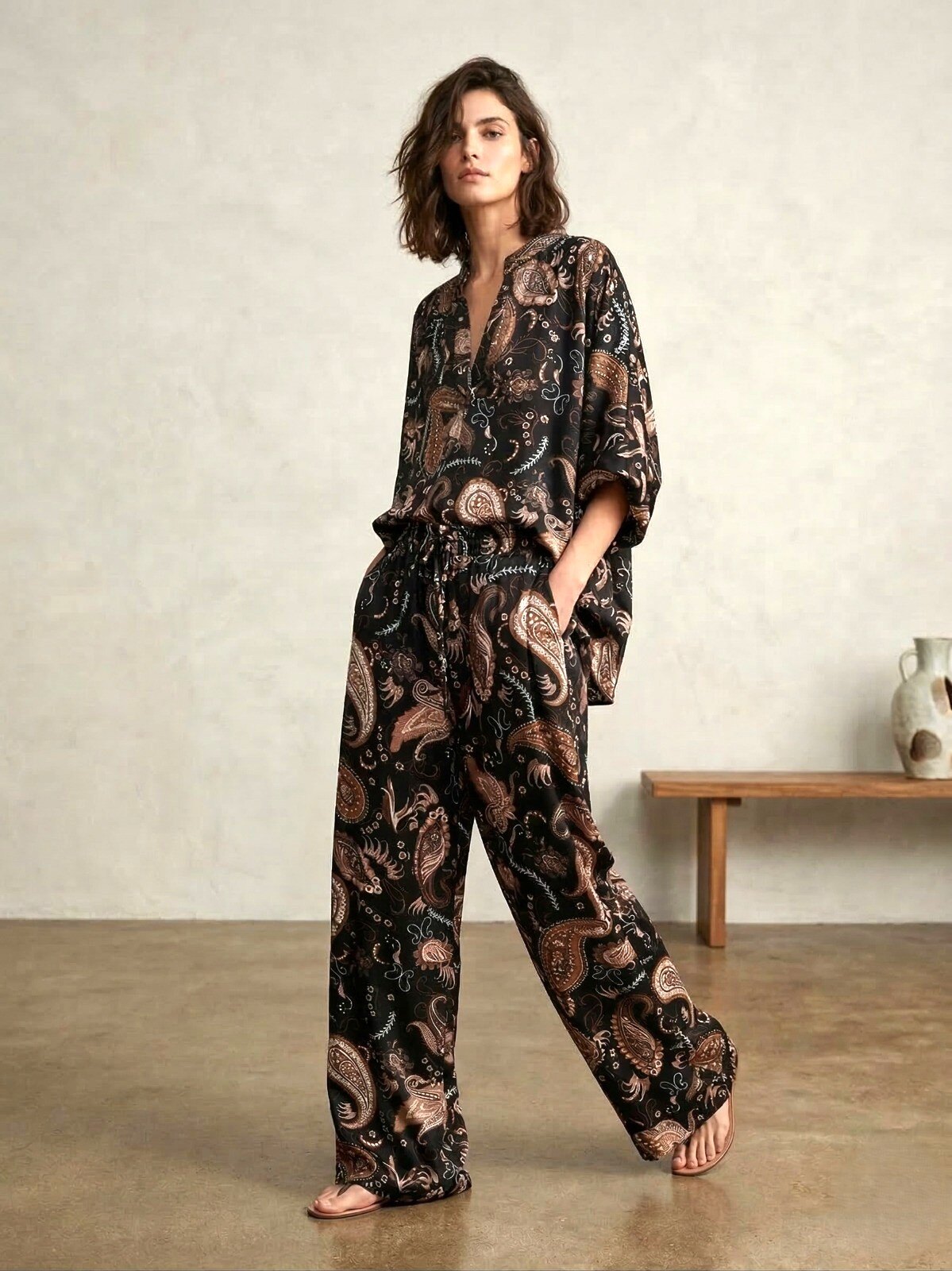 Großhändler Max & Enjoy (Vêtements) - Bandana-Print-Hose aus Seidenmischung