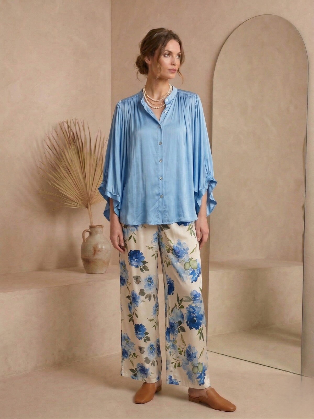 Grossiste Max & Enjoy (Vêtements) - Pantalon fleuri fluide jambe large (Wide-leg)