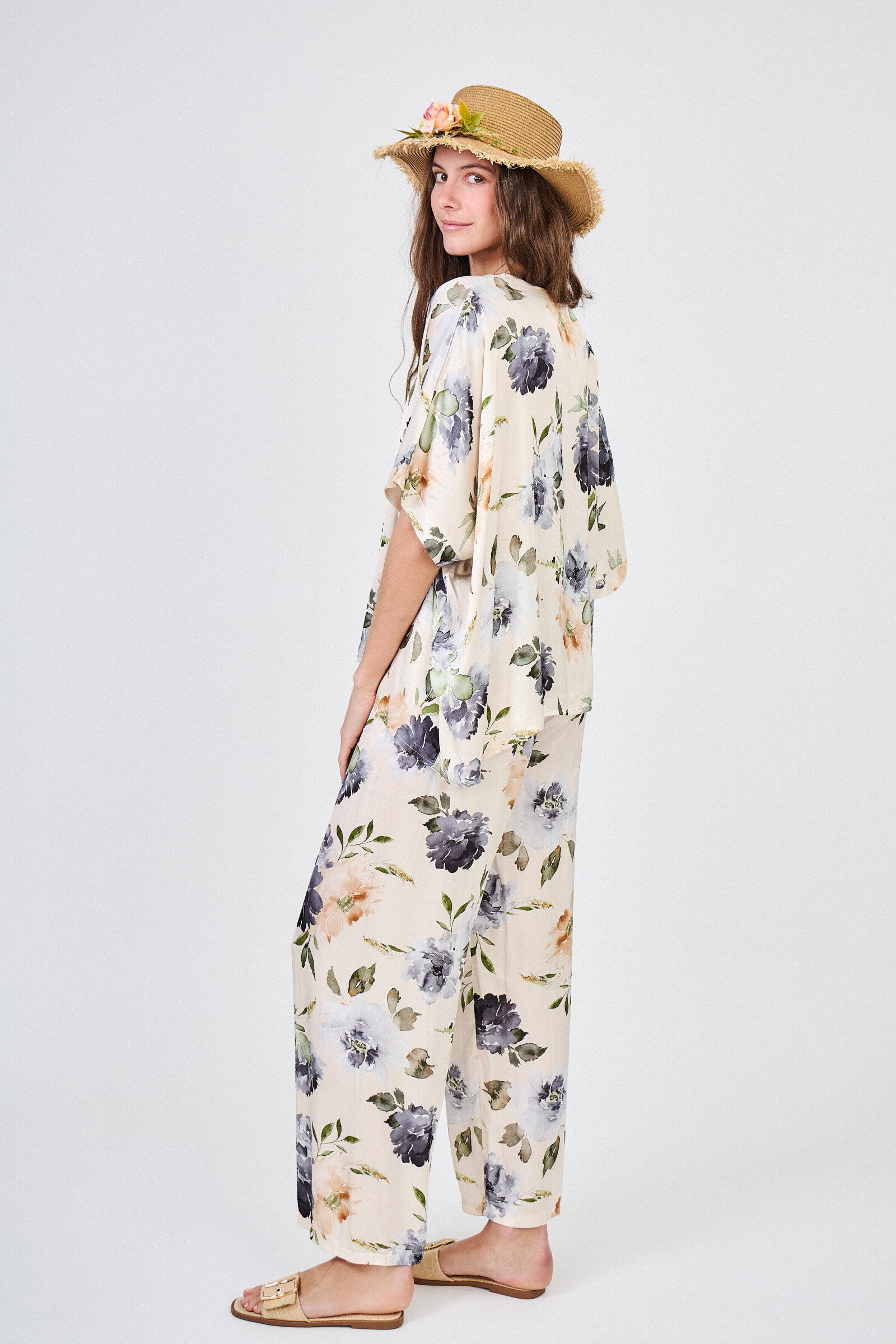 Grossista Max & Enjoy (Vêtements) - Pantaloni stampati flores flori mescolati con effetto raso