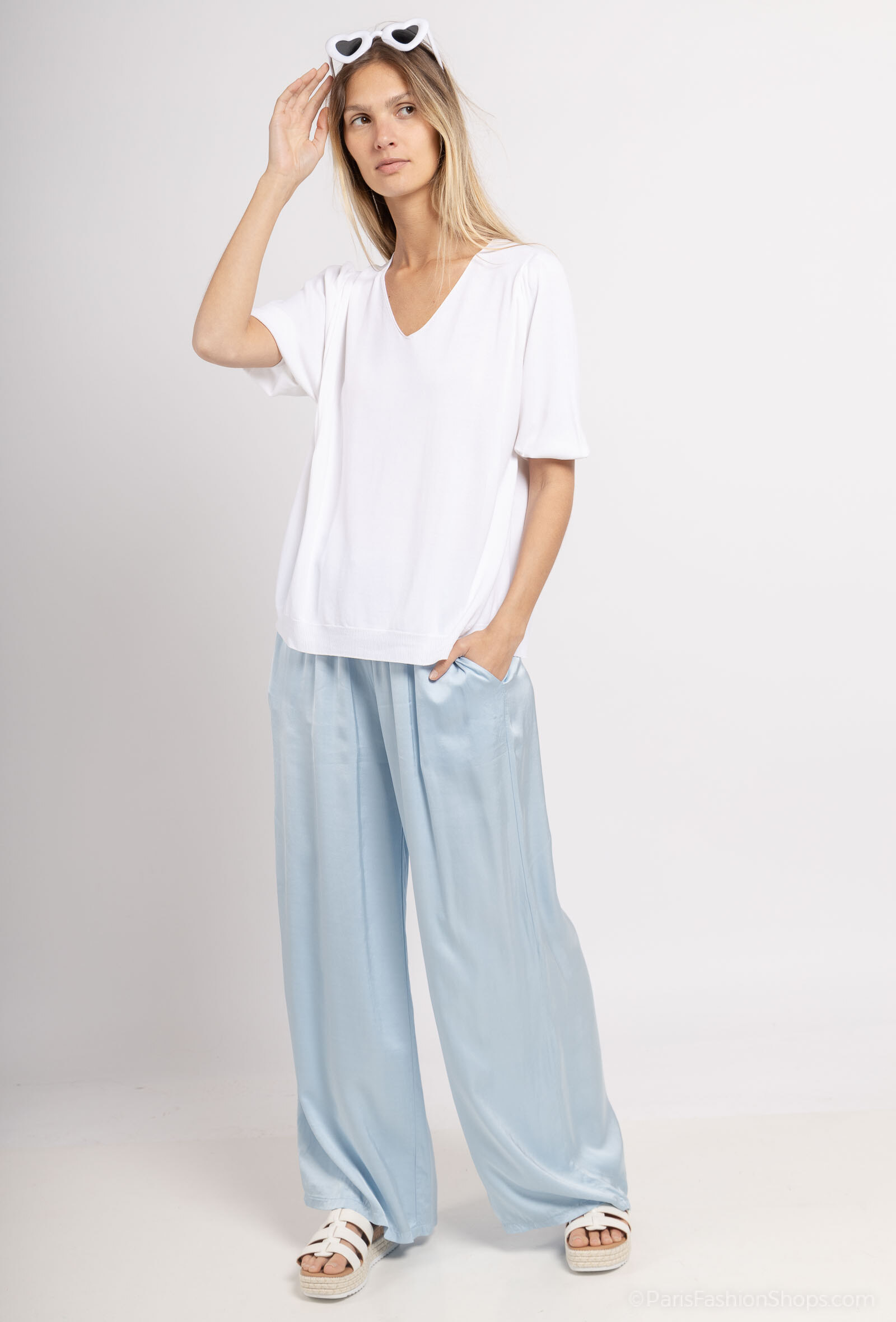 Mayorista Max & Enjoy (Vêtements) - Pantalón ancho liso de seda mezclada