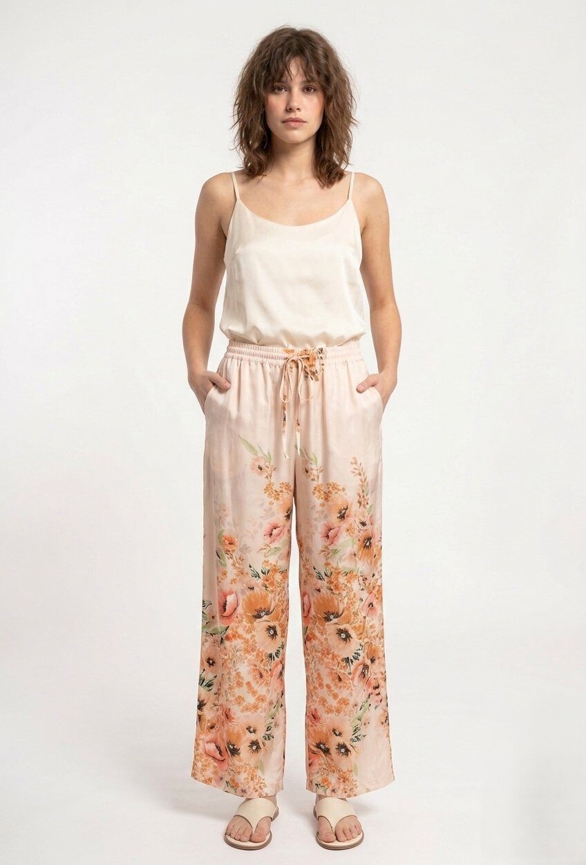 Mayorista Max & Enjoy (Vêtements) - Pantalones estampados SHABBY FLOWER en seda mezclada