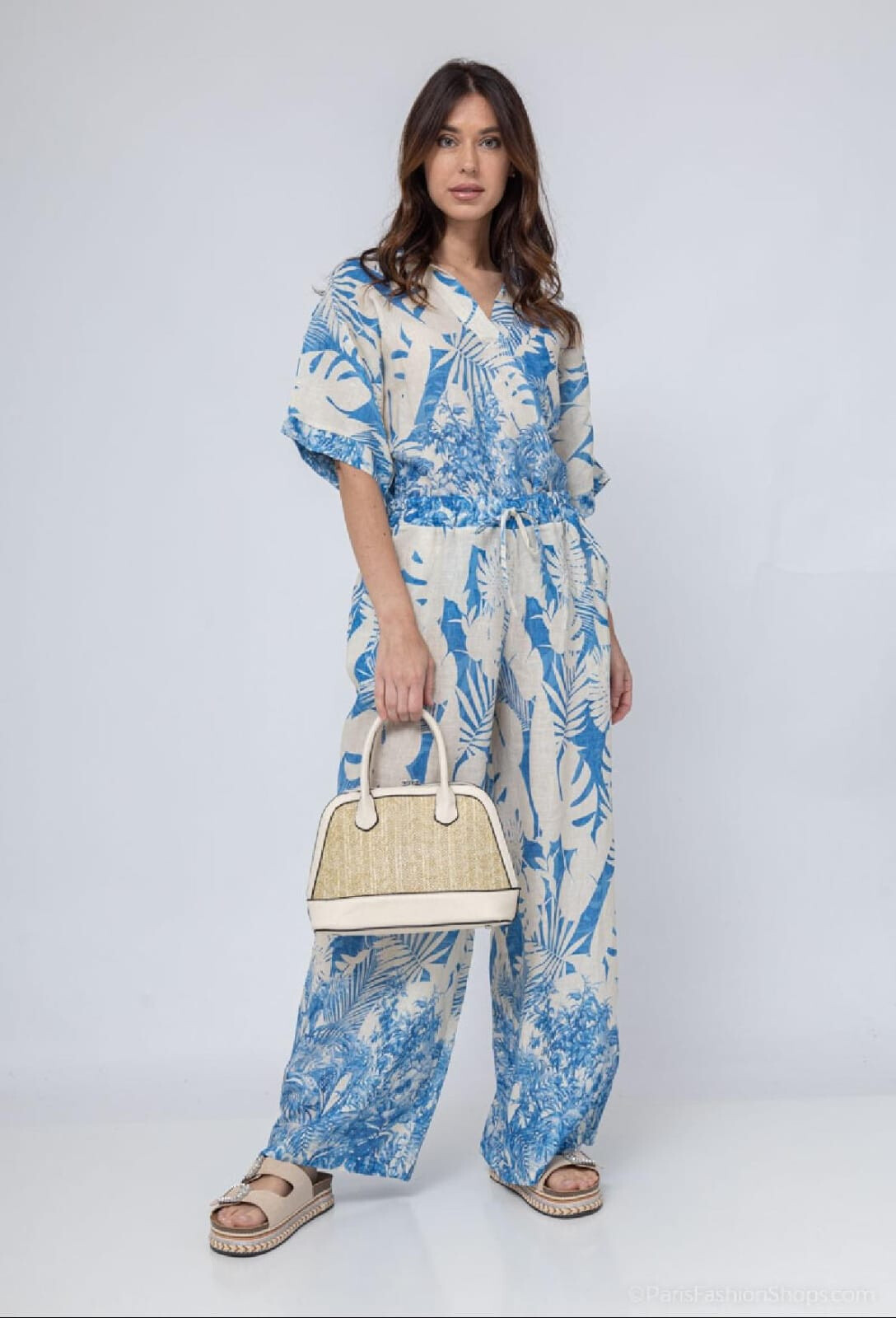 Grossiste Max & Enjoy (Vêtements) - Pantalon large en lin imprimé tropical