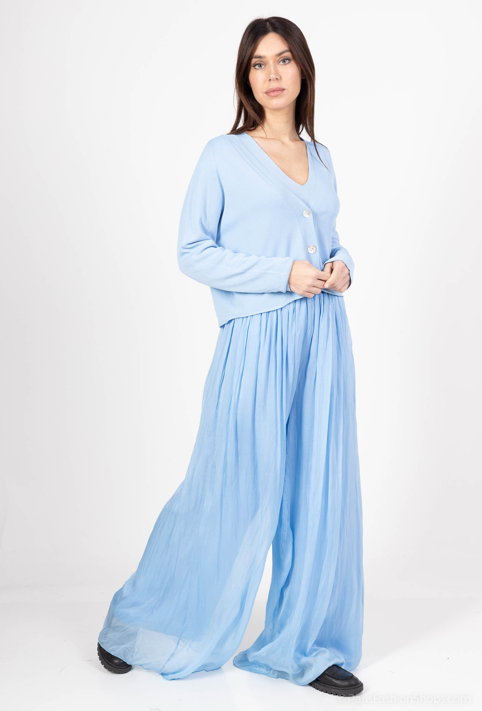 Grossista Max & Enjoy (Vêtements) - Ampi pantaloni di seta miscelati, larghi elastici in vita, doppio-30226