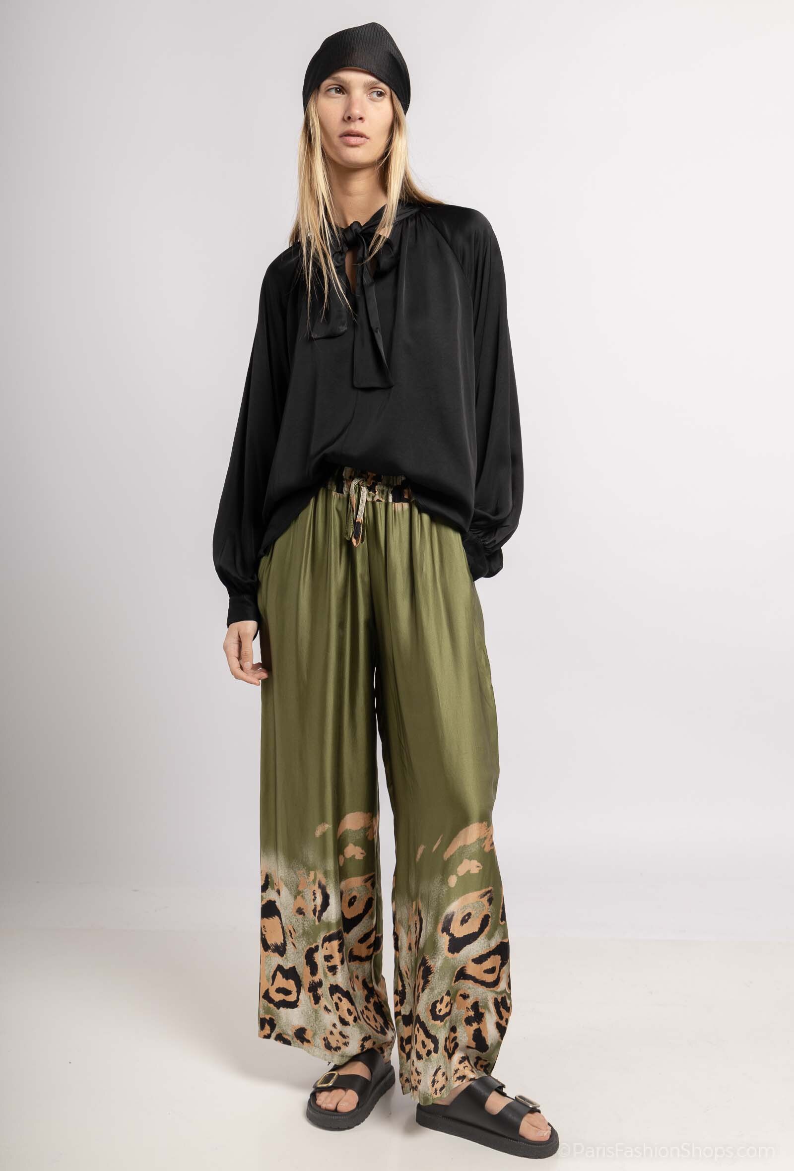 Wholesaler Max & Enjoy (Vêtements) - Wide-leg leopard print trousers in blended silk