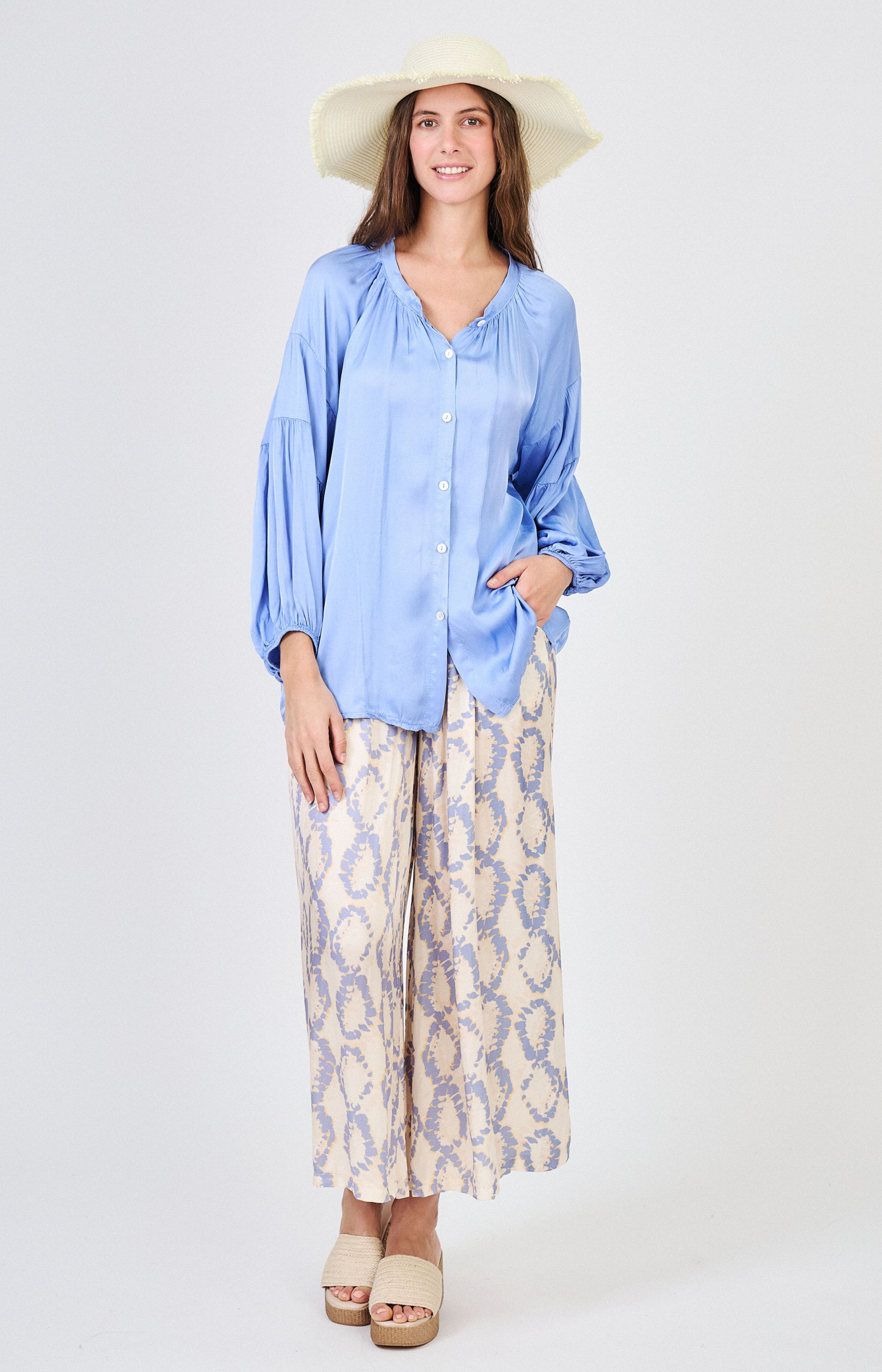 Mayorista Max & Enjoy (Vêtements) - Pantalones oversize estampados en mezcla de seda, con bolsillos