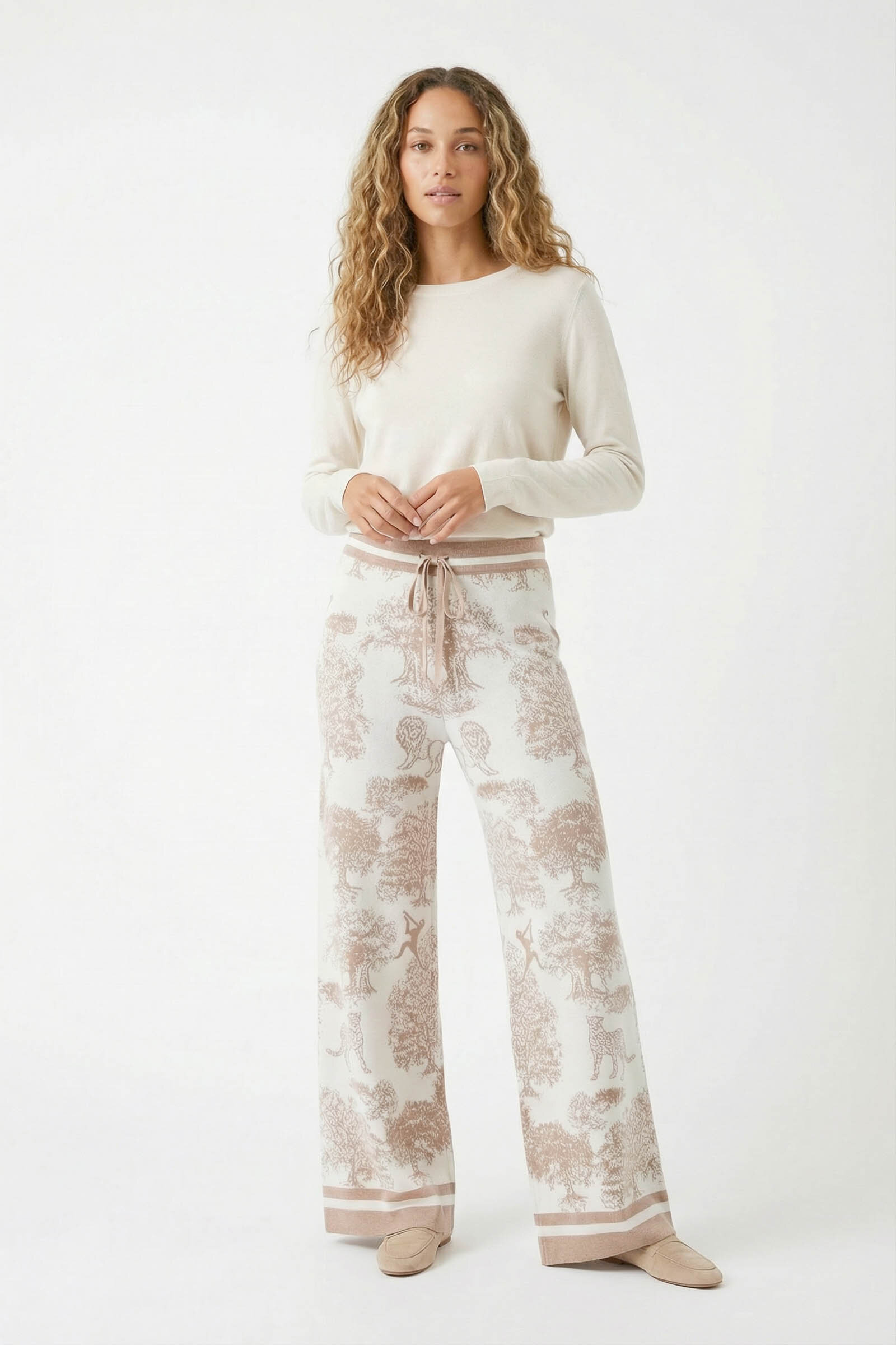 Pantalon large en maille avec motif