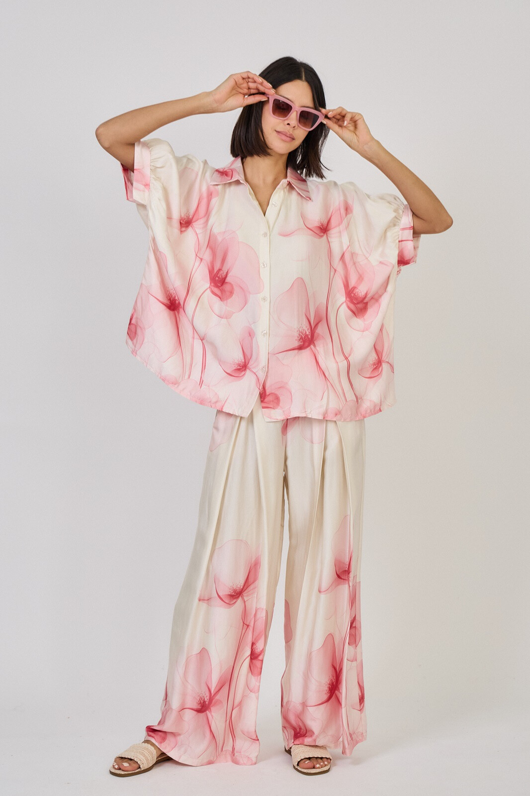 Mayorista Max & Enjoy (Vêtements) - Grandes pantalones de estampado floral en efectos mixtos de seda-8773
