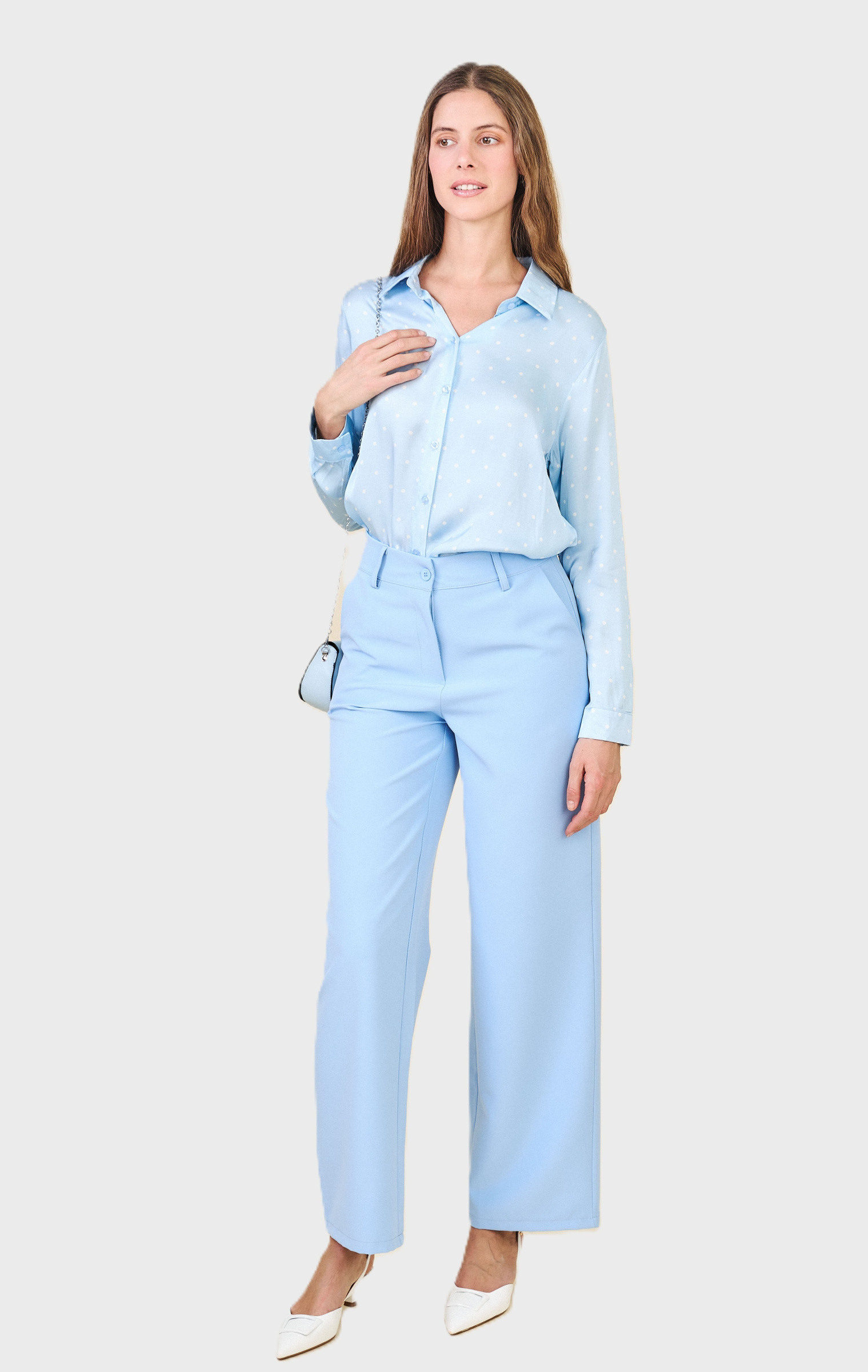 Mayorista Max & Enjoy (Vêtements) - Pantalón liso de talle alto y pierna ancha con trabillas