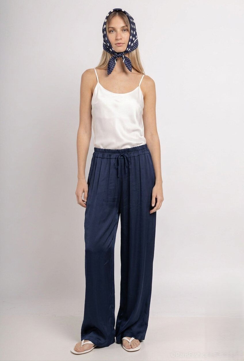 Grossiste Max & Enjoy (Vêtements) - Pantalon large uni en soie mélangée