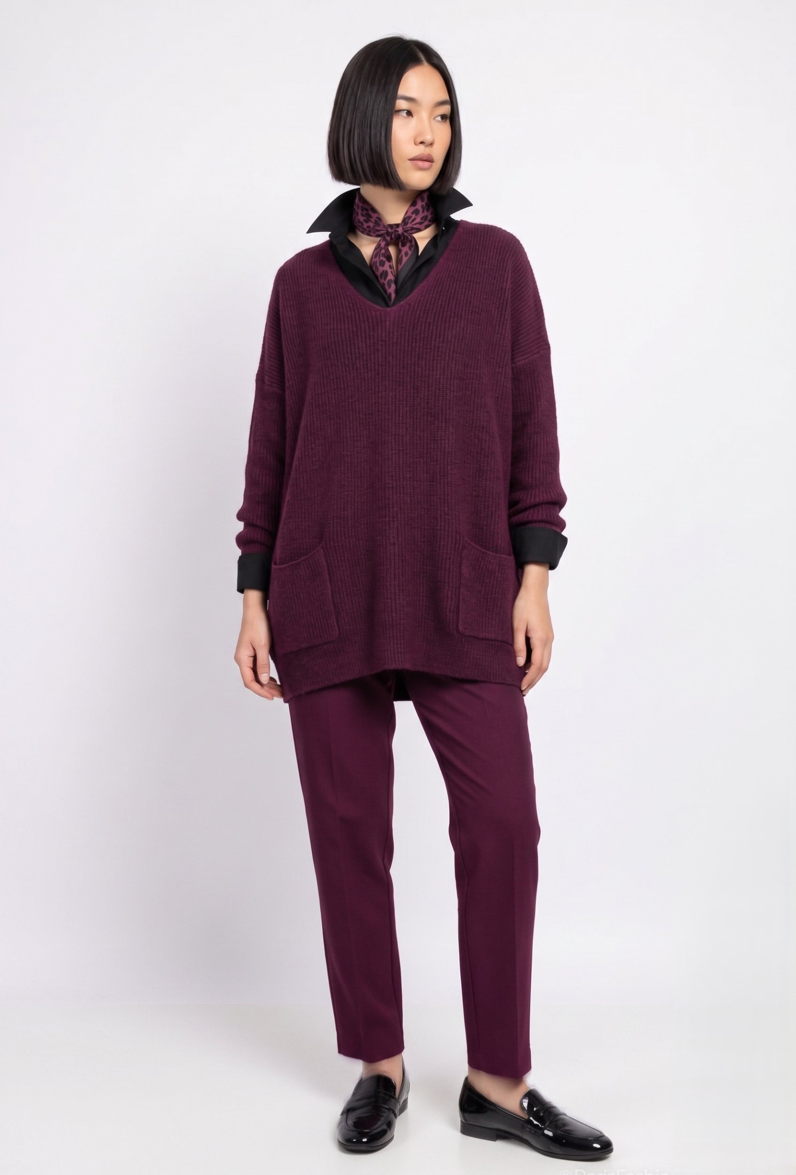 Grossiste Max & Enjoy (Vêtements) - Pull oversize col bateau sans couture, manches longues, 2 poches