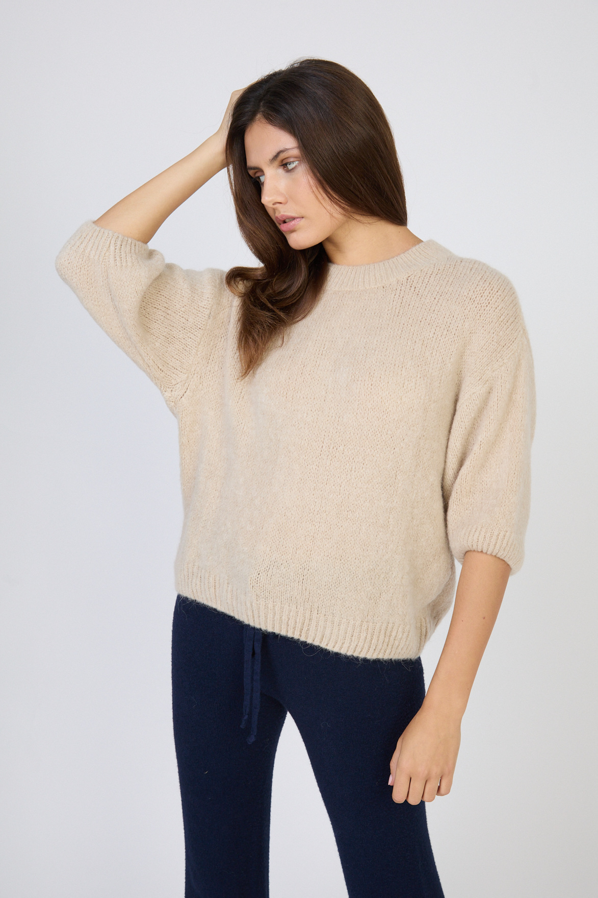 Wholesaler Max & Enjoy (Vêtements) - Round neck short sleeve Baby alpaca sweater
