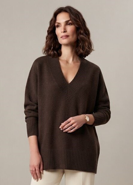 Grossiste Max & Enjoy (Vêtements) - Pull long oversize col V, manches longues sans couture