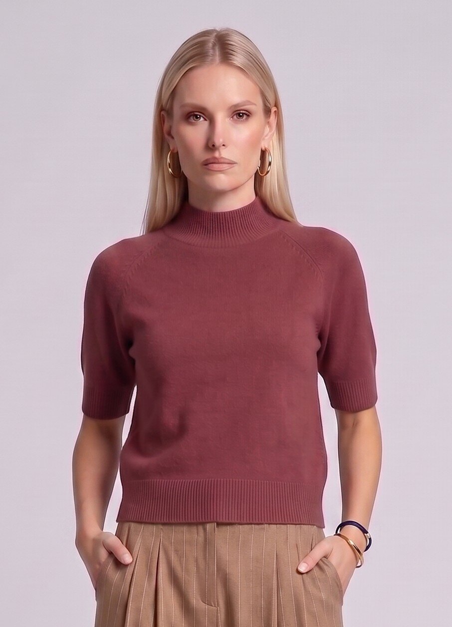 Grossista Max & Enjoy (Vêtements) - Maglione a collo alto senza cuciture, maglia ultra morbida, maniche corte