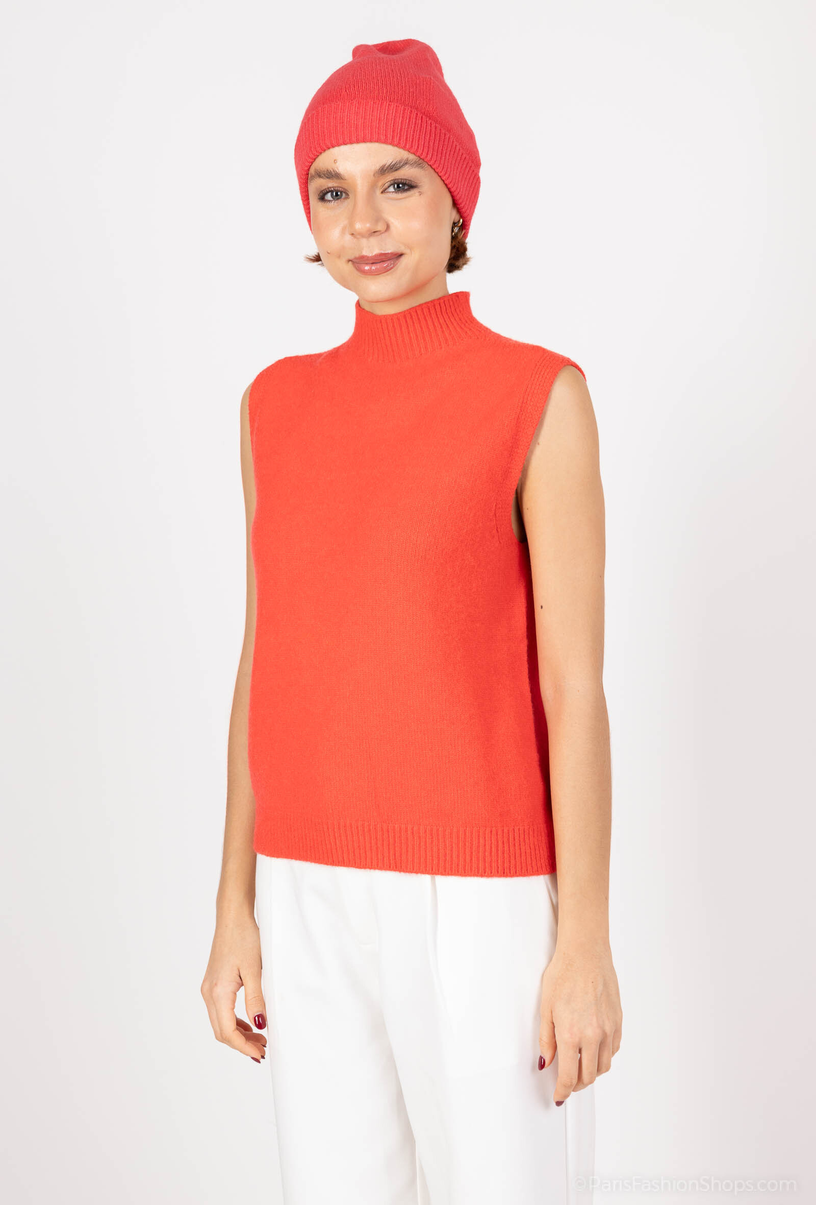 Wholesaler Max & Enjoy (Vêtements) - Sleeveless sweater and seamless collar seam, Kashmir touch