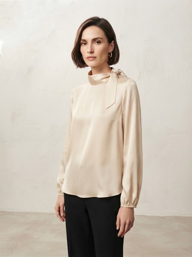 Grossiste Max & Enjoy (Vêtements) - Blouse unie col à nœud