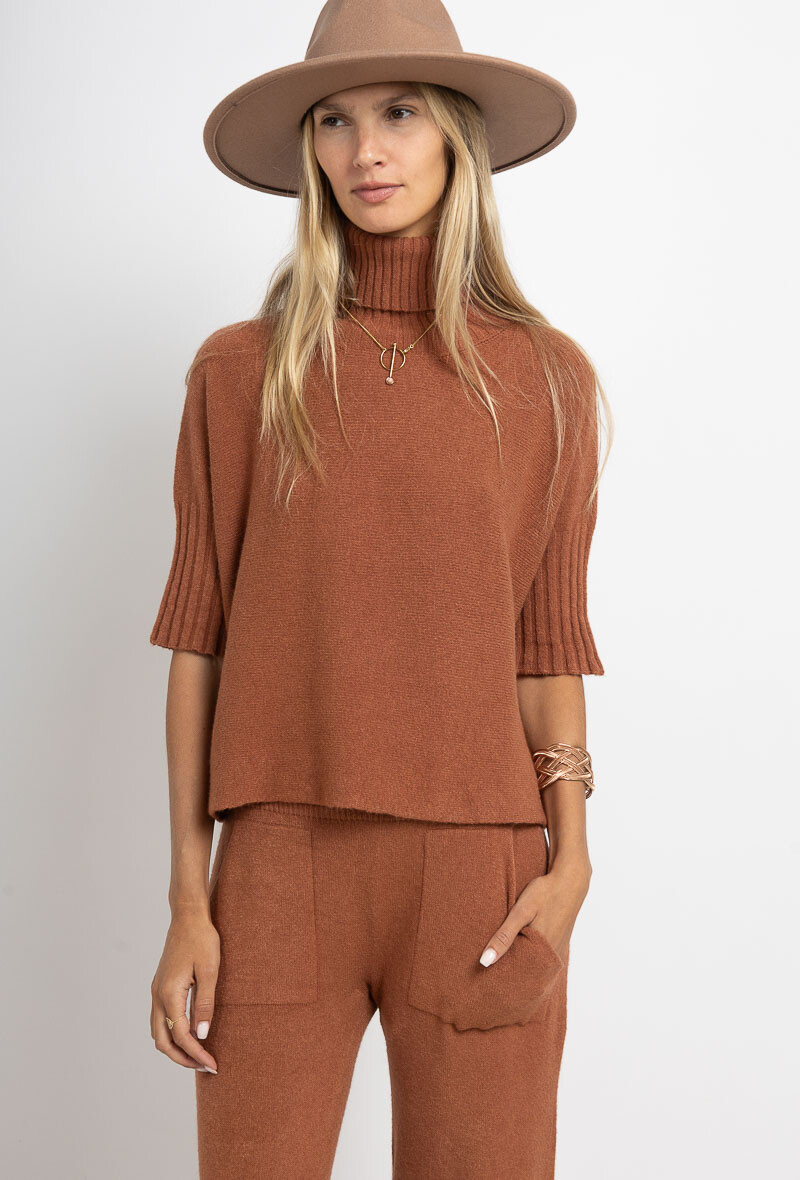 Großhändler Max & Enjoy (Vêtements) - Übergroßer, nahtloser Rollkragenpullover, kurze Ärmel