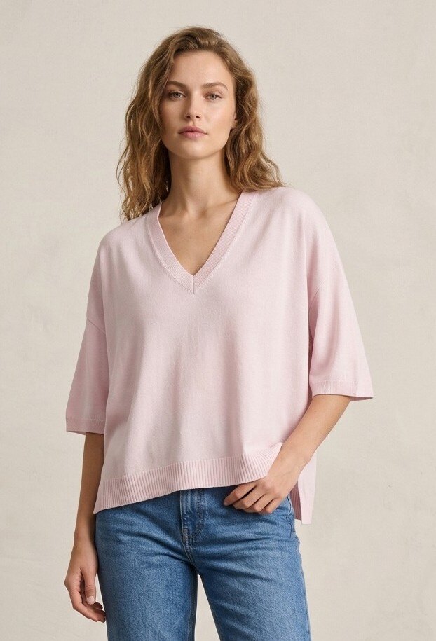 Großhändler Max & Enjoy (Vêtements) - Leichter V-Ausschnitt-Pullover, nahtlos, kurze Ärmel