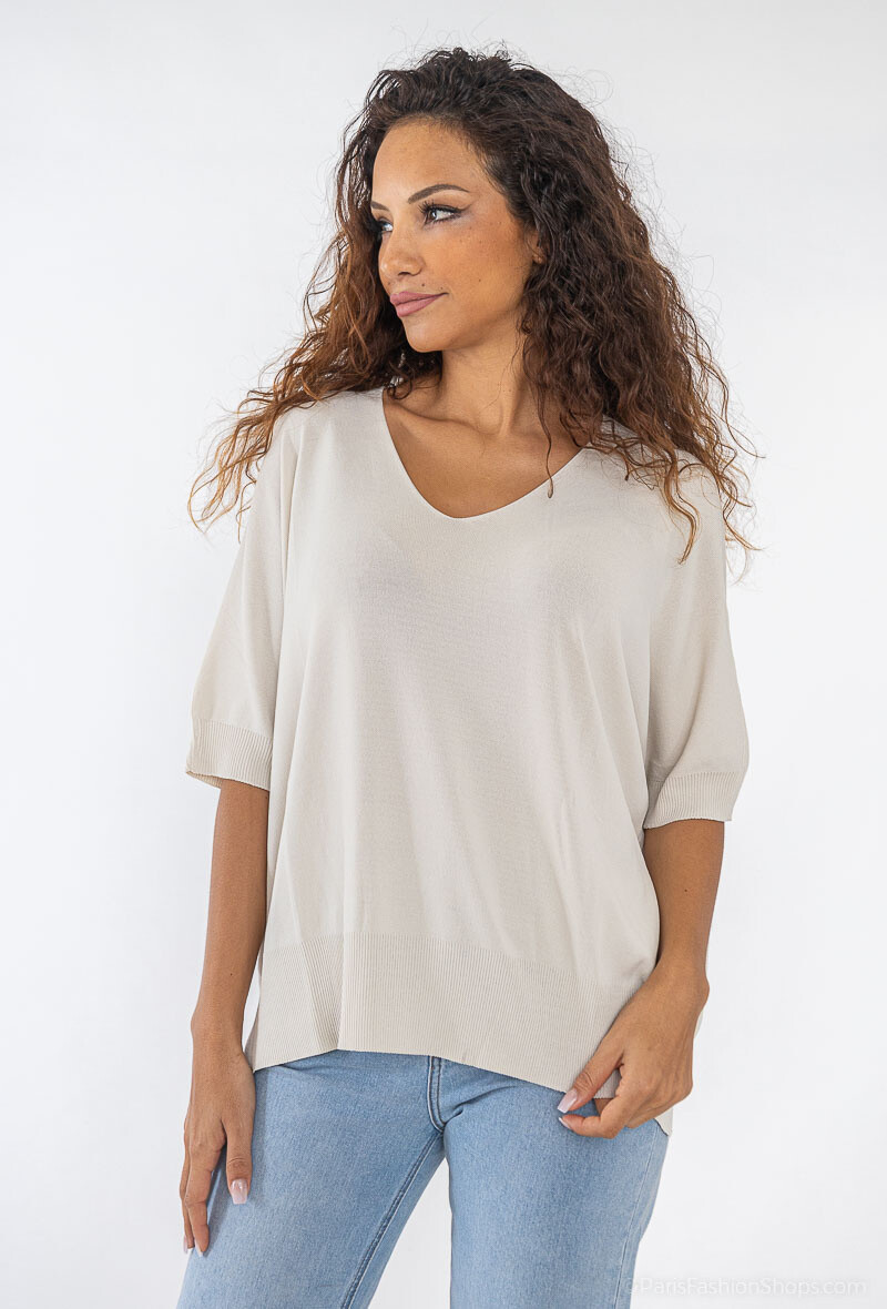 Mayorista Max & Enjoy (Vêtements) - Suéter de malla ligera ligera, mangas cortas, de gran tamaño