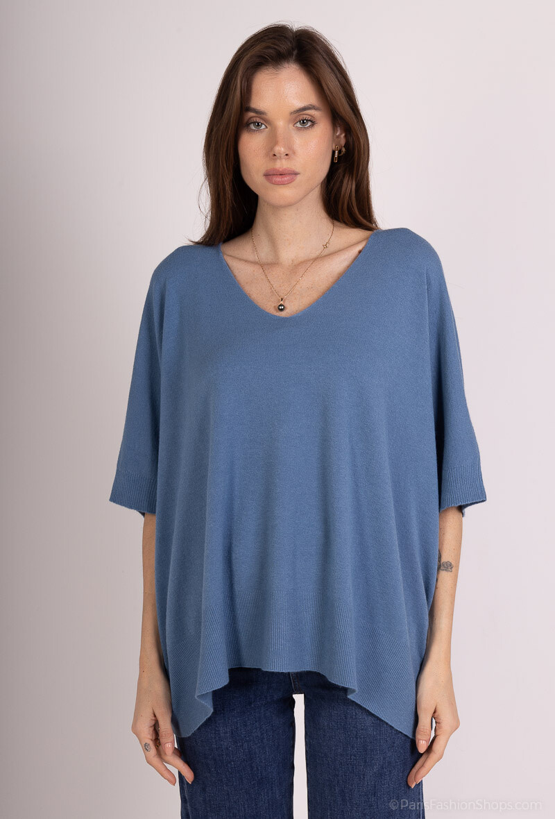 Grossiste Max & Enjoy (Vêtements) - Pull col V, maille ULTRA FINE manches courtes, sans couture, toucher cachemire