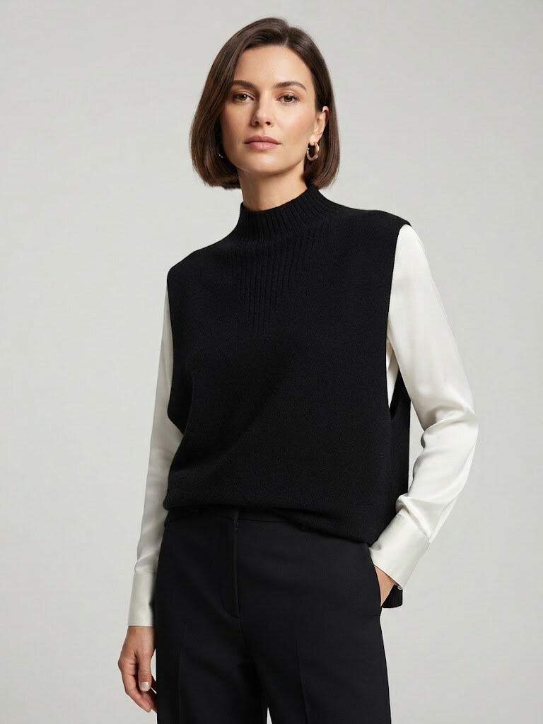 Grossiste Max & Enjoy (Vêtements) - Pull col montant sans couture, sans manches, emmanchures larges