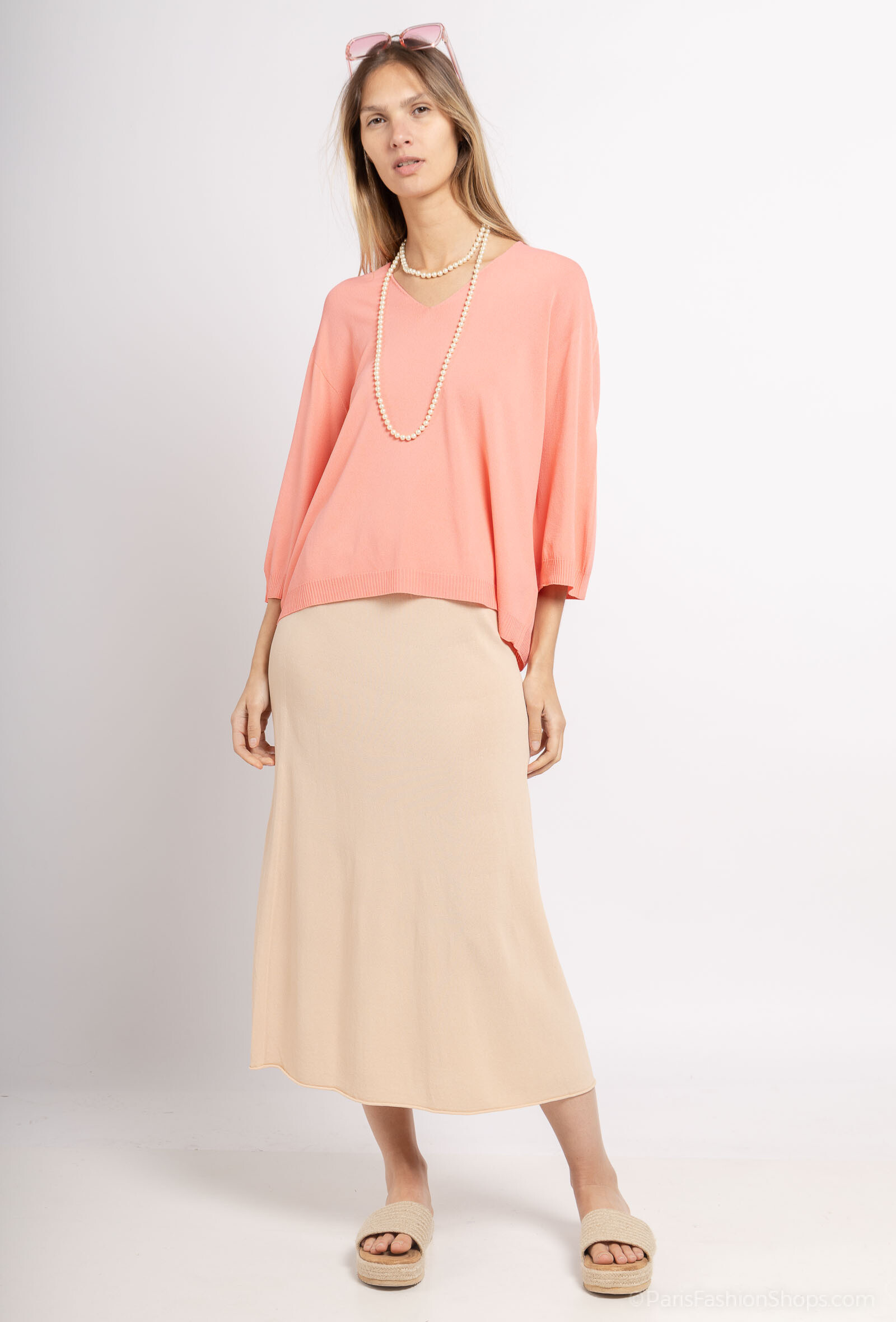 Grossista Max & Enjoy (Vêtements) - Maglione leggero e fine vice V, 3 ⁄ 4 maniche senza cucitura