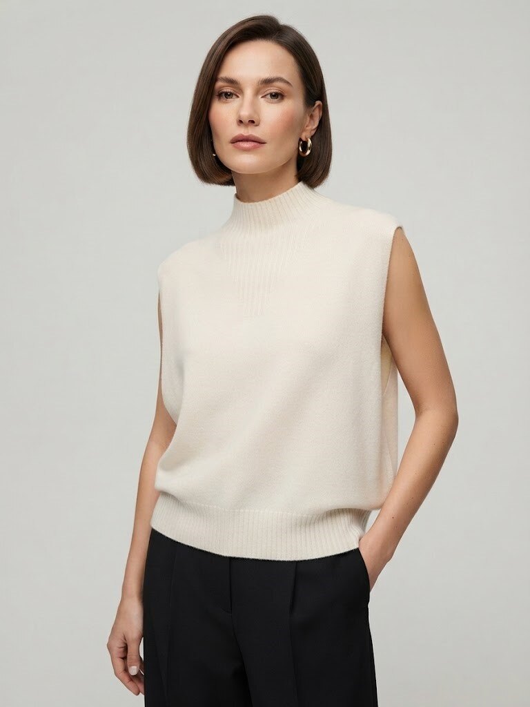 Großhändler Max & Enjoy (Vêtements) - Nahtloser Rollkragenpullover ohne Ärmel mit weiten Armausschnitten