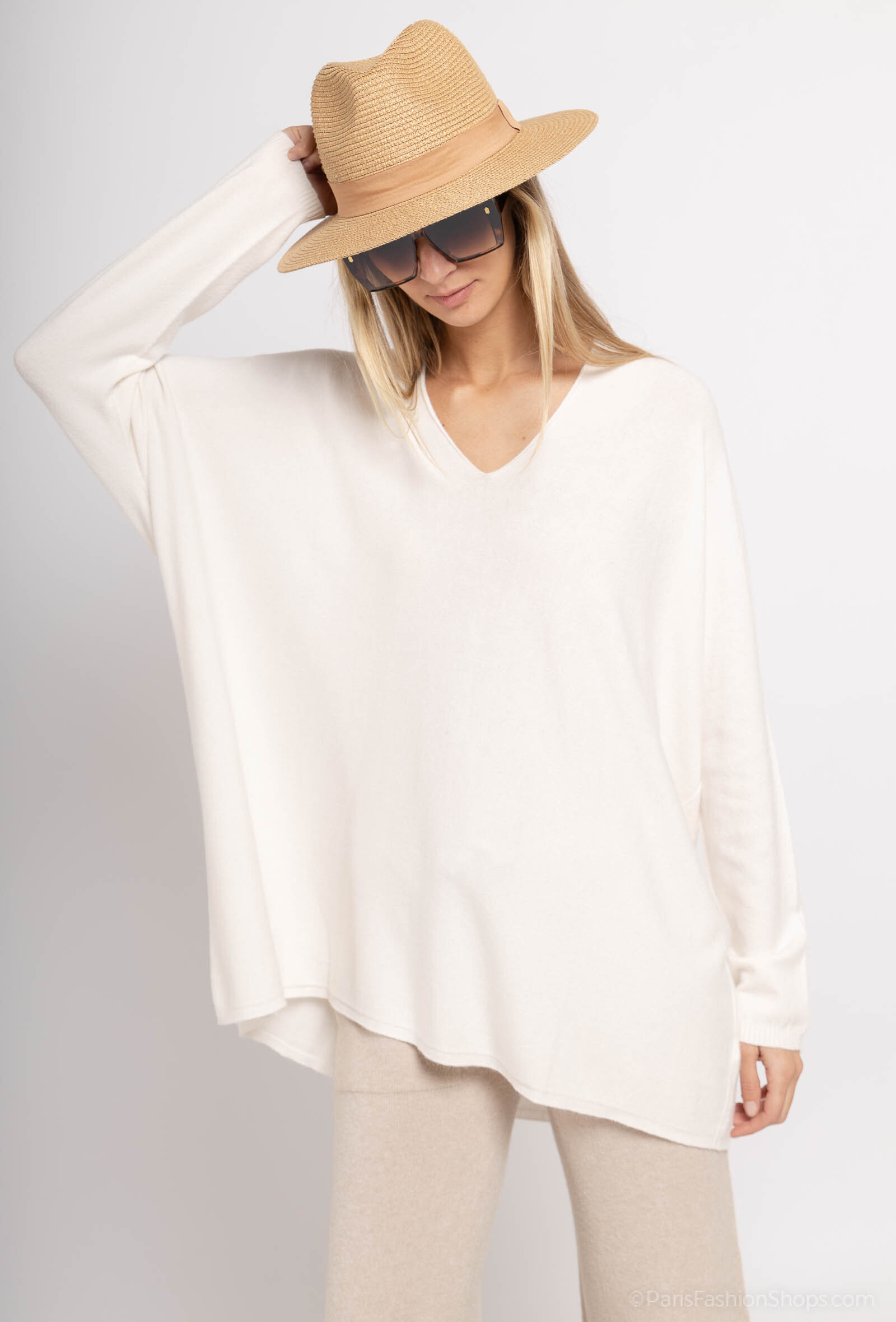 Grossista Max & Enjoy (Vêtements) - Ultra -Fine Long, maglione a maglia lunghe oversize, V -Collar senza soluzione di continuità, Kashmir Touch
