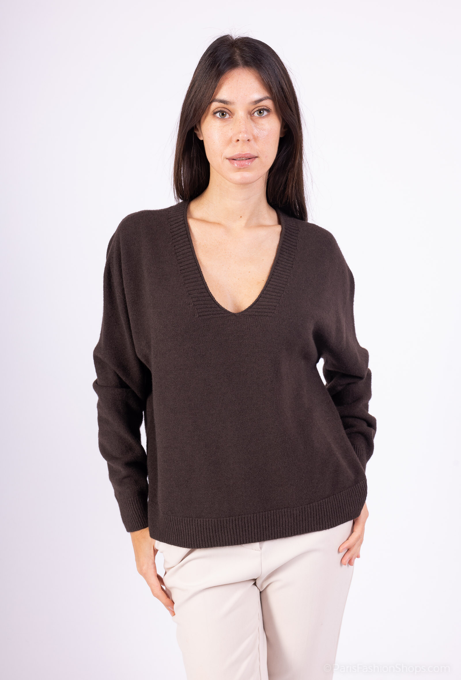 Mayorista Max & Enjoy (Vêtements) - Jersey oversize cuello en V sin costuras, mangas largas, tacto cachemir-570573