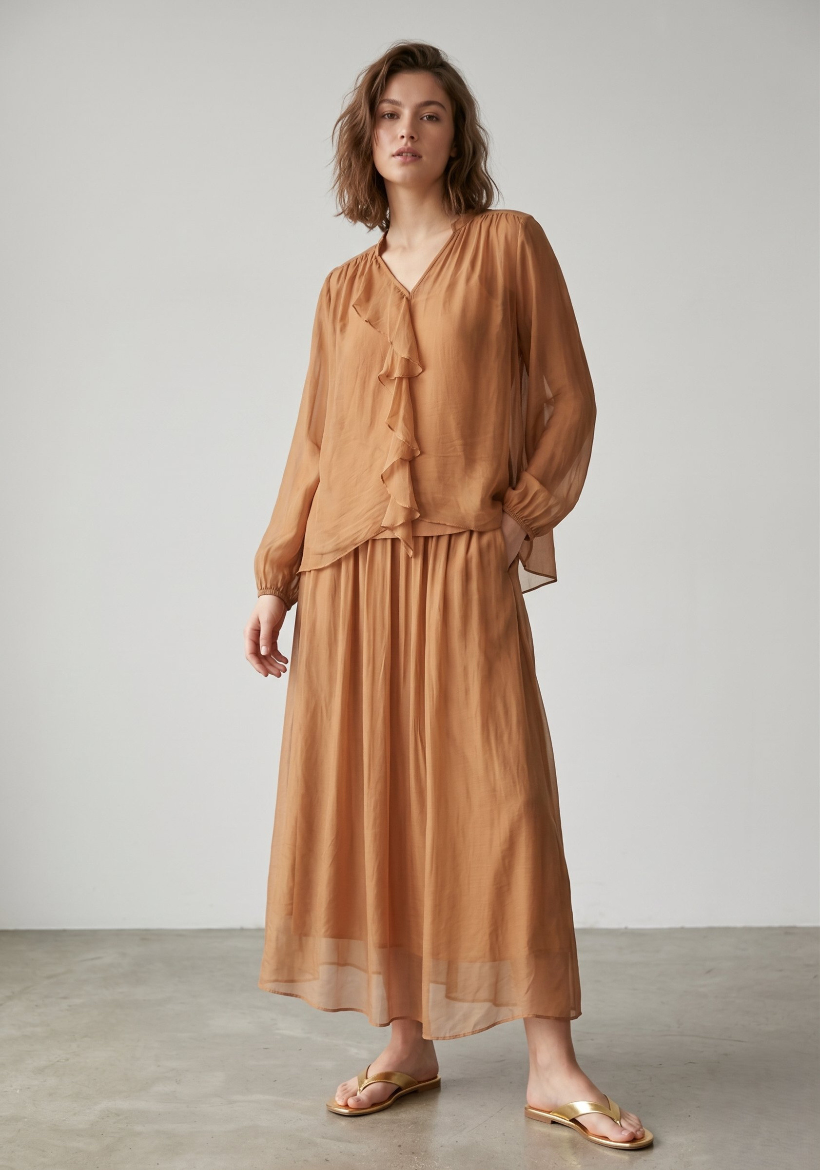 Grossiste Max & Enjoy (Vêtements) - Jupe longue, taille élastique en soie mélangée effet vaporeux