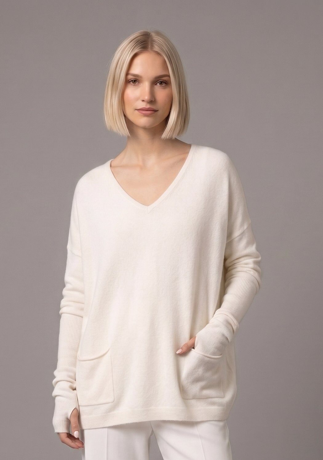 Großhändler Max & Enjoy (Vêtements) - Oversize-Pullover mit U-Boot-Ausschnitt, nahtlos, lange Ärmel, 2 Taschen